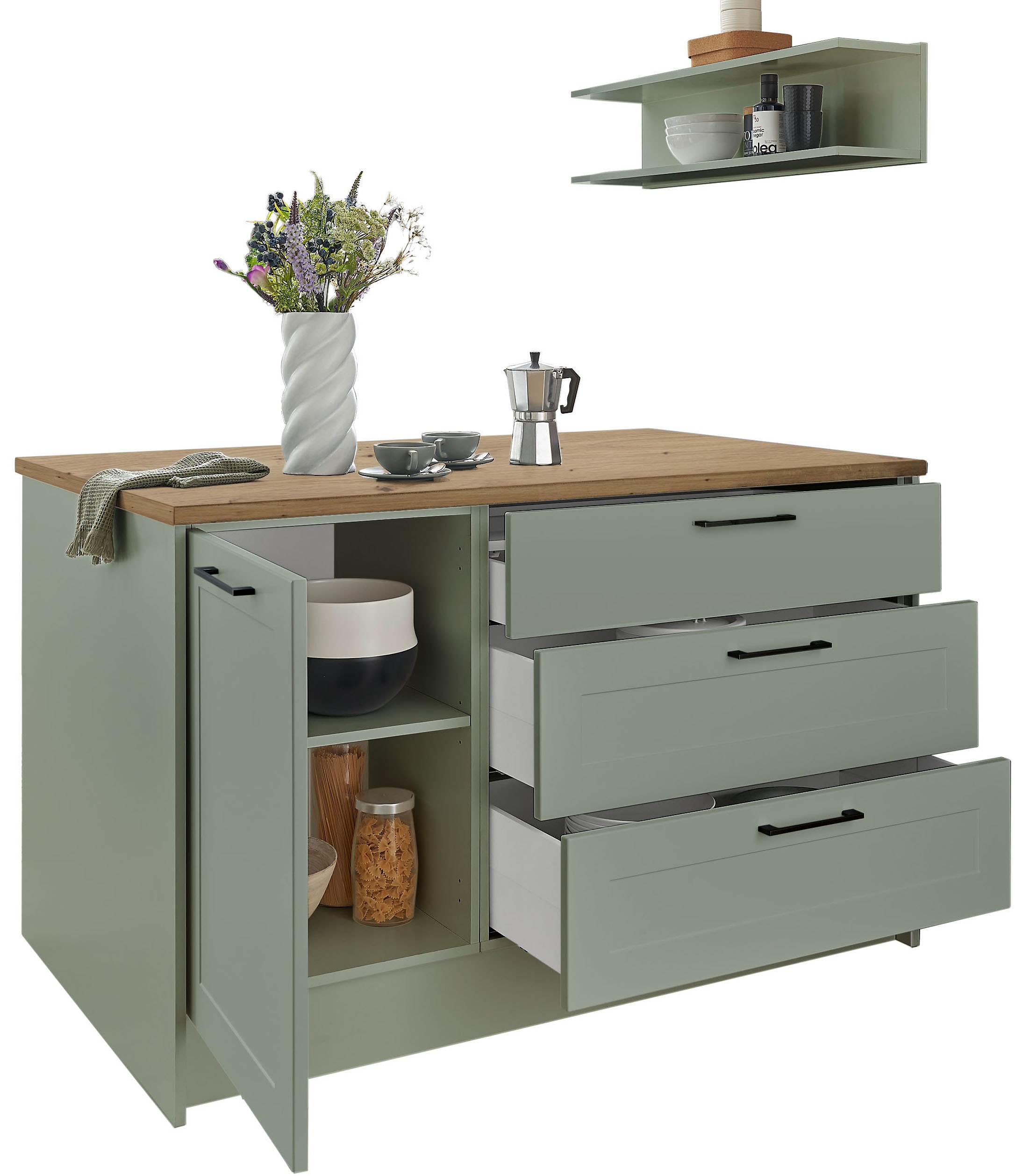 BASIC by Balculina Kücheninsel »Marsi«, Breite 145 cm, Türen und Schubkästen Sofclose, beidseitig nutzbar