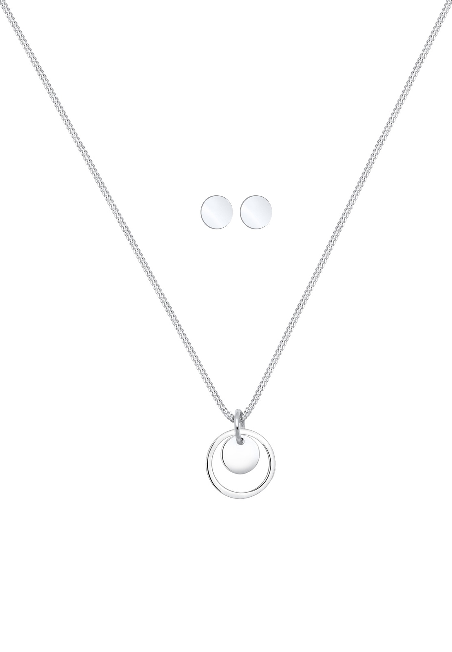 Elli Ohrring und Ketten Set »Schmuckset Rund Plättchen Kette Ohrstecker 925 Silber«