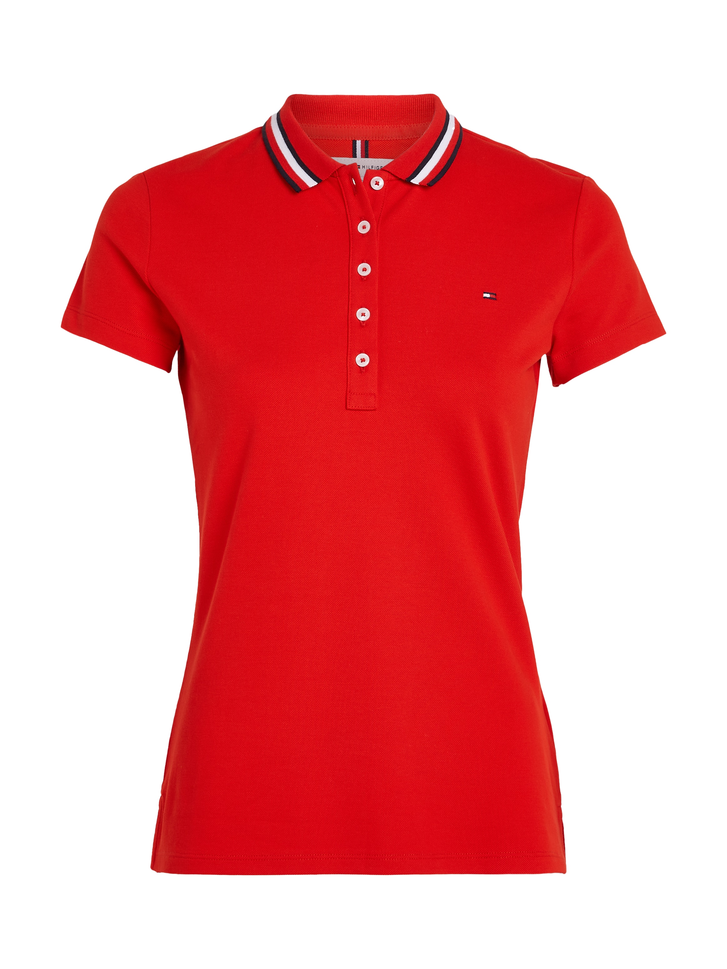 Tommy Hilfiger Poloshirt »SLIM GLOBAL STRIPE POLO SS«, (Global Serie TH WOMEN), Polokragen mit Kontraststreifen, kleine Knopleiste