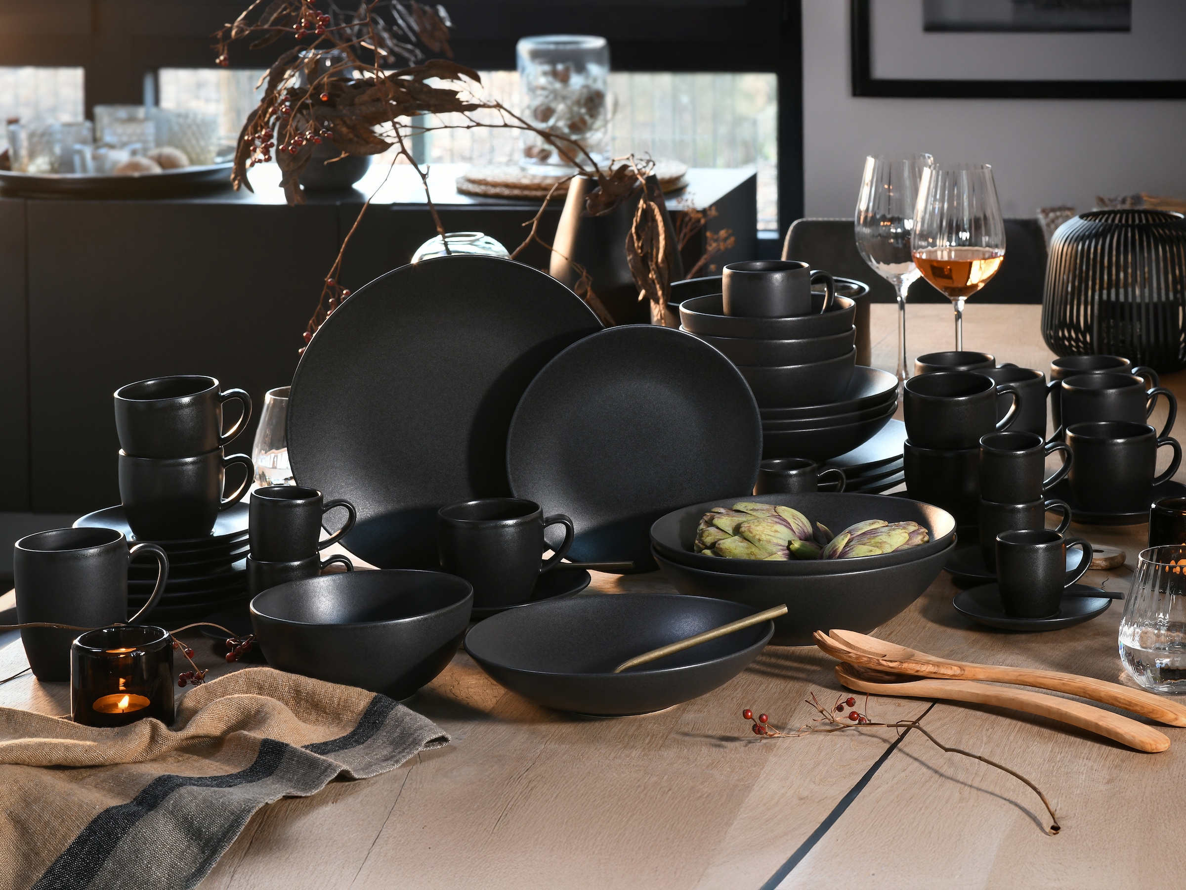 CreaTable Tafelservice »Geschirr-Set Soft Touch Black« Service, schwarz, seidenmatte Glasur, 12 Teile, für 4 Personen