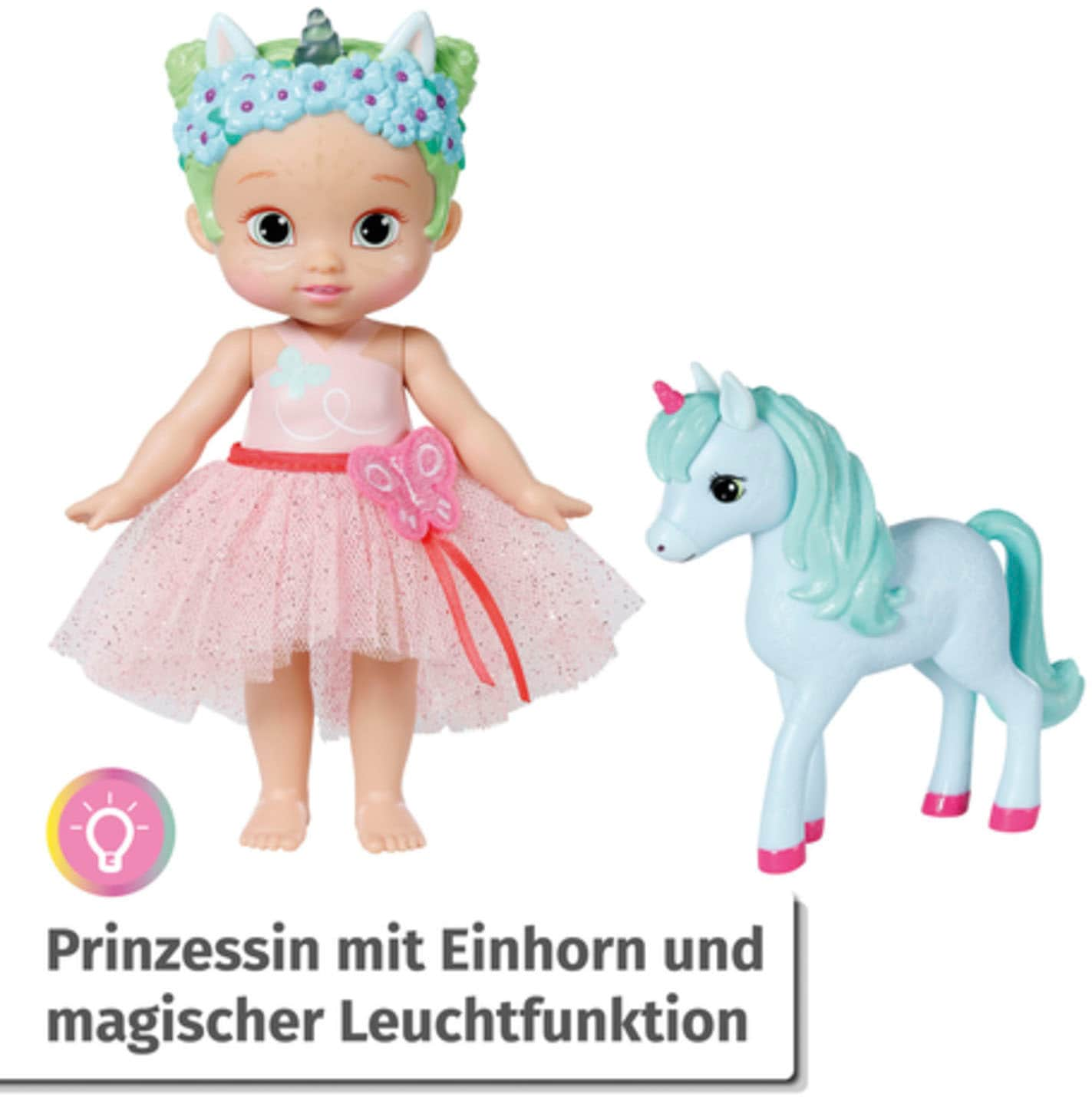 Baby Born Stehpuppe »Storybook Prinzessin Una, 18 cm«, mit Einhorn und Lichteffekten