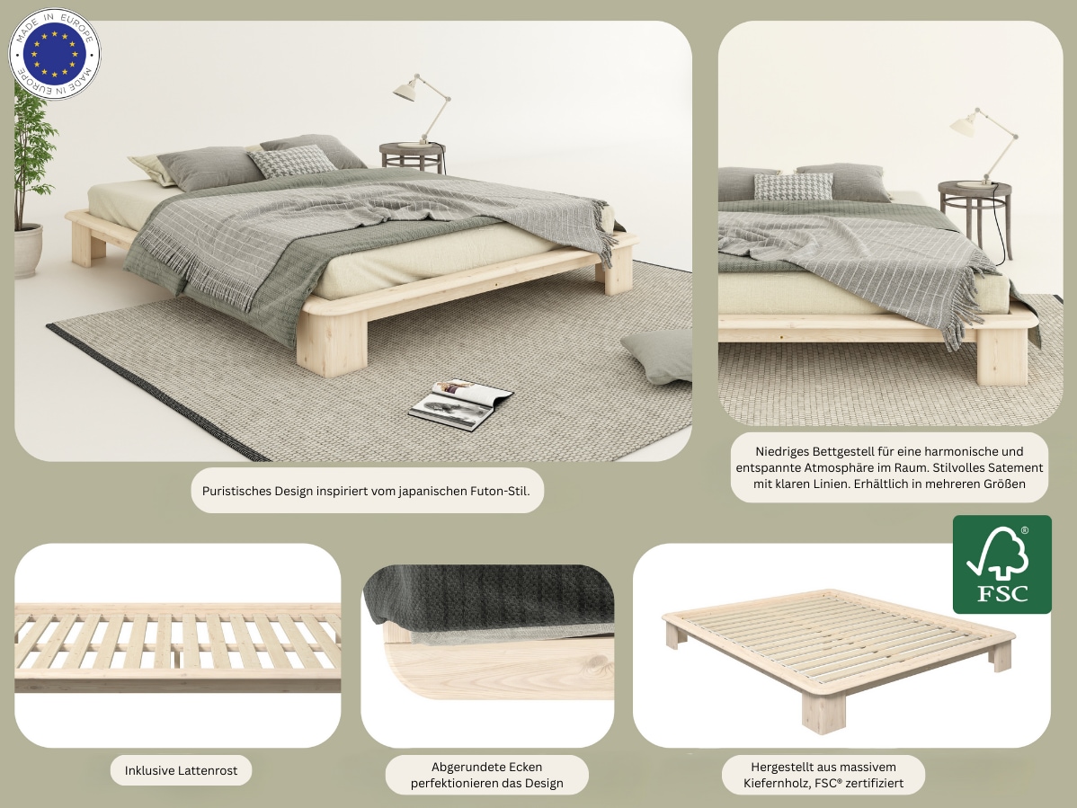 OTTO home Futonbett »Peregrin, Bett, Bettgestell, Massivholzbett« inklusive Lattenrost, aus massiver Kiefer, FSC®
