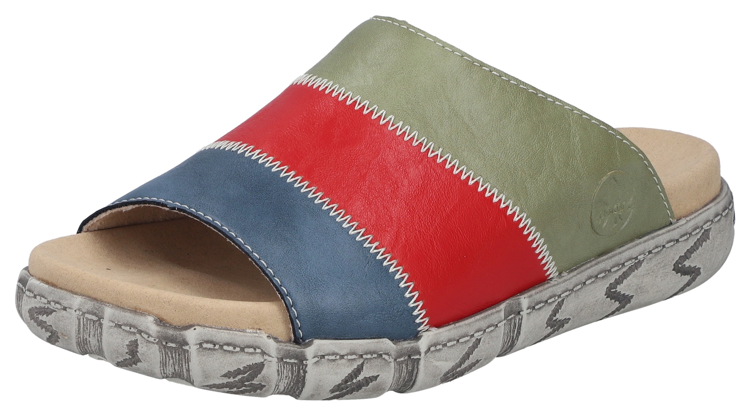 Rieker Pantolette  Sommerschuh, Hausschuh in Patchwork-Optik