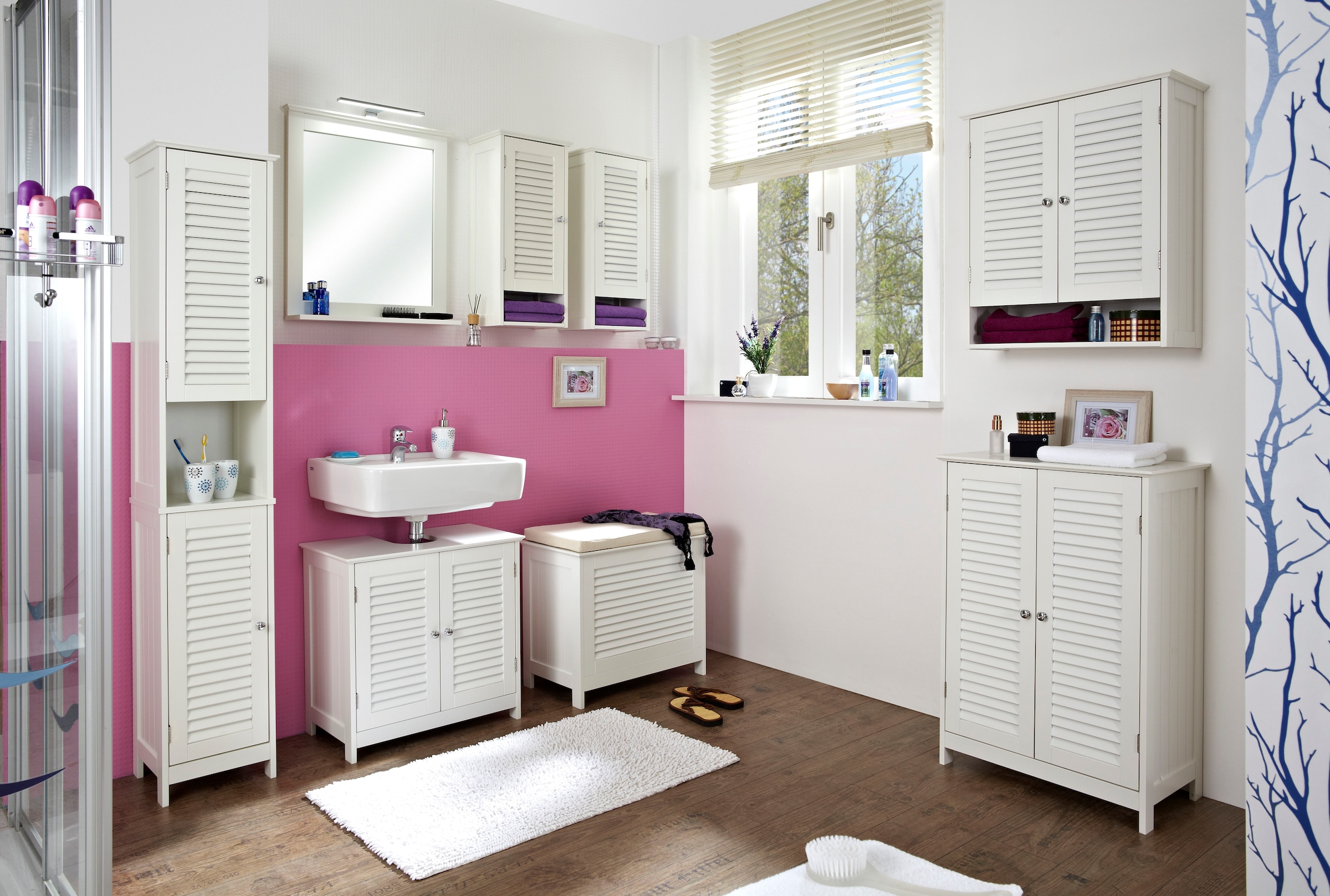 Saphir Badspiegel »Quickset 928 Spiegel mit Ablage, 60 cm breit, Landhaus-Stil«, Flächenspiegel Weiß Glanz, ohne Beleuchtung, rechteckig