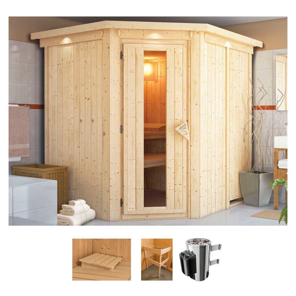 Karibu Sauna »Lellin«, (Set), 3,6-kW-Plug & Play Ofen mit int. Steuerung