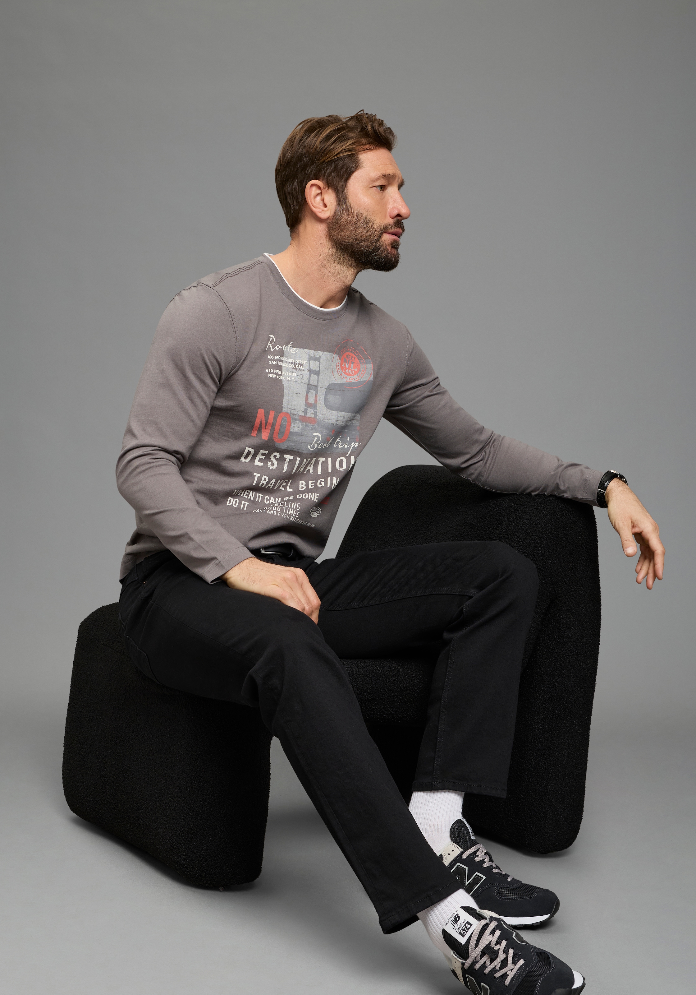 Man's World Langarmshirt »neue Farbe!« Langarm,  bedruckt,  Rundhalsausschnitt,  aus 100% Baumwolle