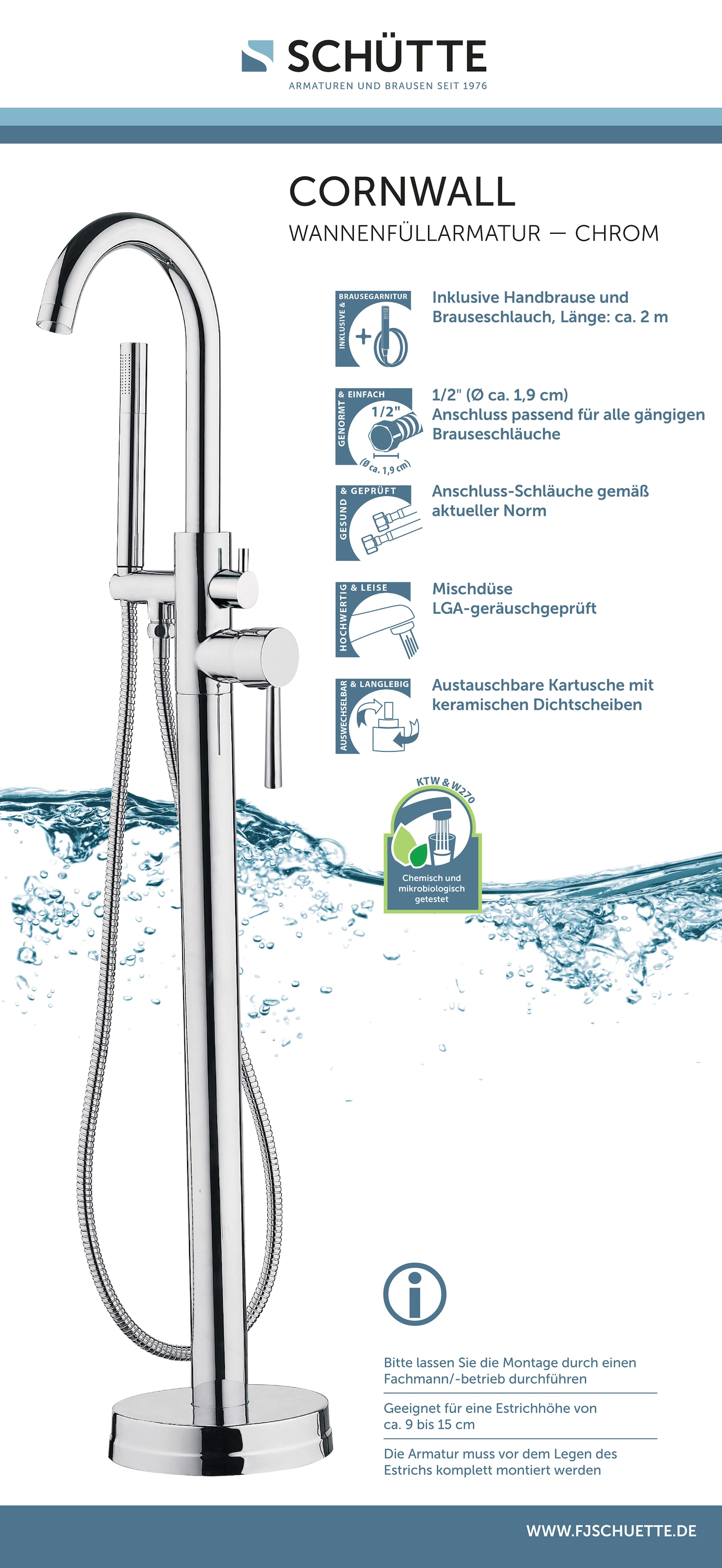 Schütte Wannenarmatur »CORNWALL«, (Set), freistehende Badewanne Armatur,Mischbatterie Badewanne, Wasserhahn Bad