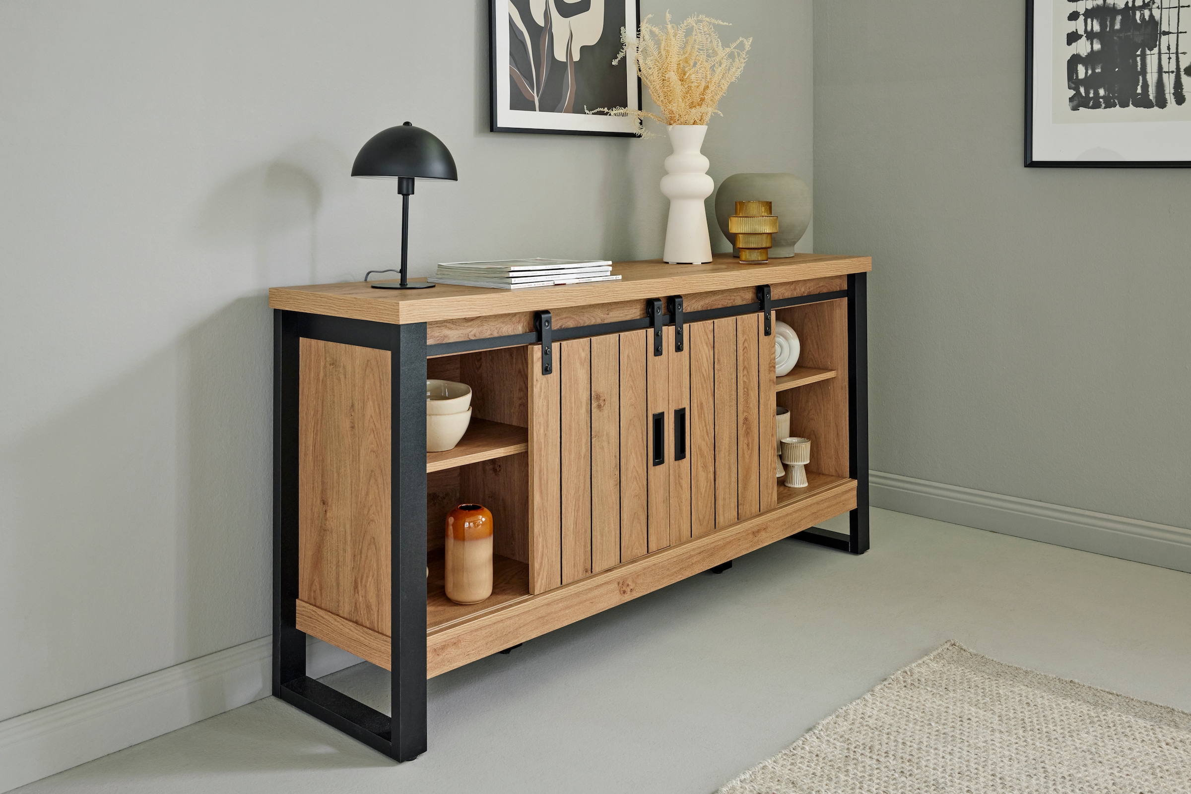 Jahnke Sideboard »SLIDE SBS 150«, (1 St.), Sideboard mit 2 Schiebetüren, Metallgestell, Breite ca. 150cm