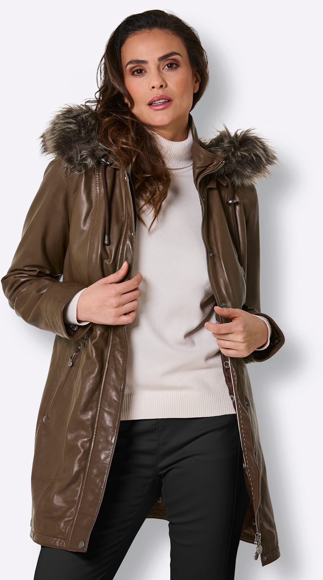 Mainpol Lederjacke mit Kapuze