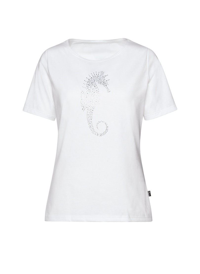 Trigema T-Shirt »TRIGEMA T-Shirt mit Seepferdchen-Print aus Strasssteinchen«, (1 tlg.)