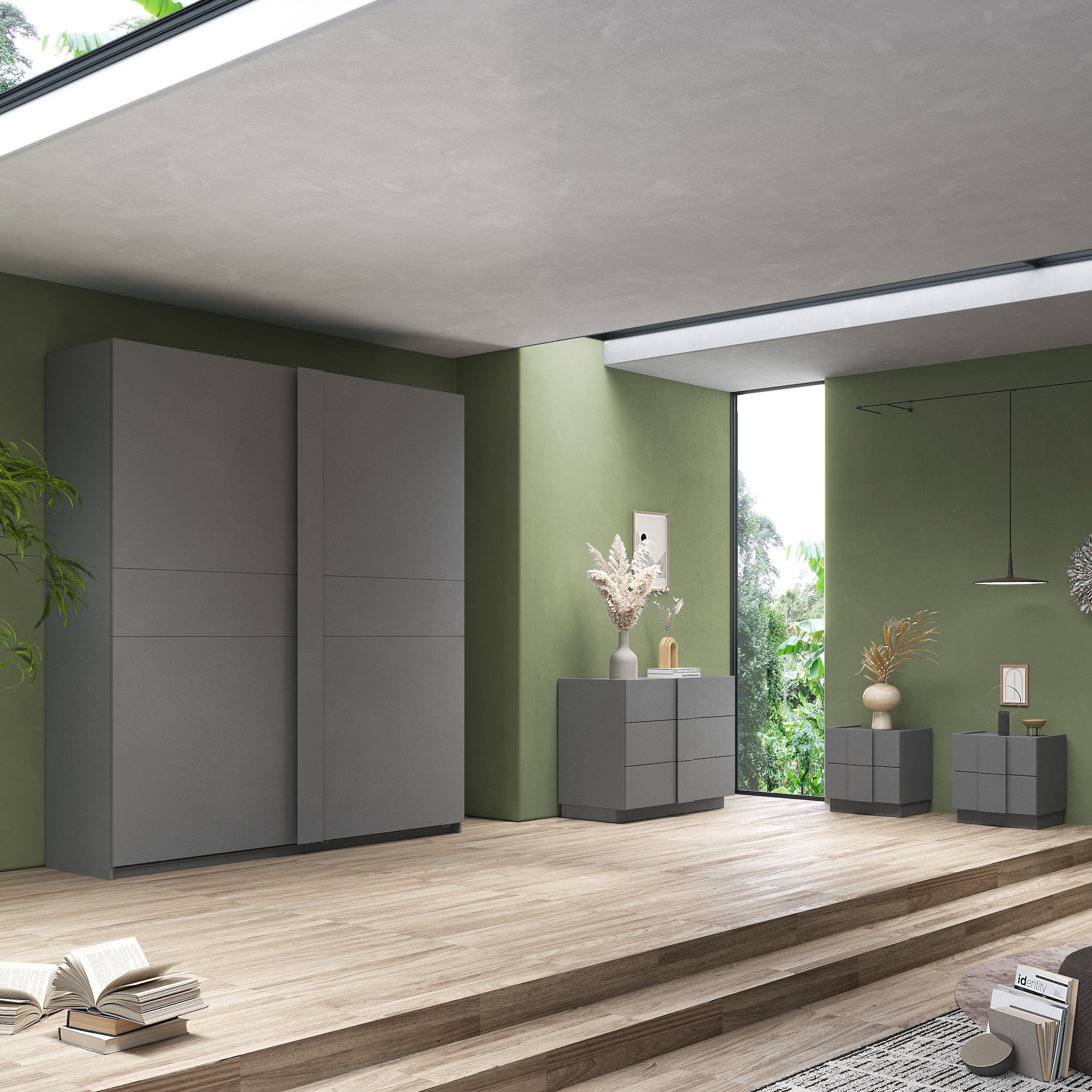 INOSIGN Schwebetürenschrank »Jupiter, Schiebetürenschrank in Steingrau«