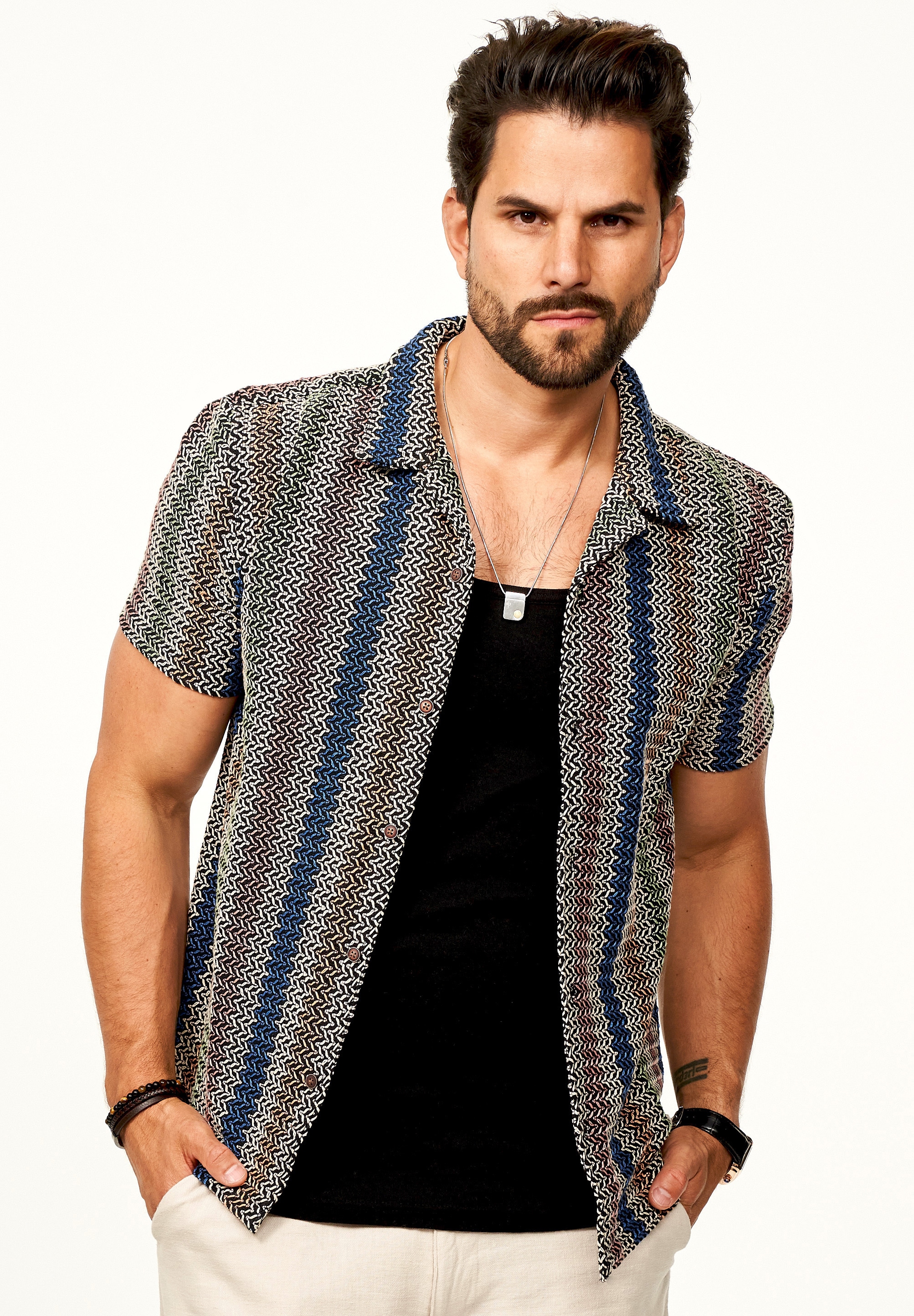 SOULSTAR Kurzarmhemd »Freizeithemd als Kurzam Strick Hemd im Retro-Look - Strick Polo-Hemd Overshirt im Regular-Fit für Herren« Strick Polo-Hemd T-Shirt im Regular-Fit Festival Hemd