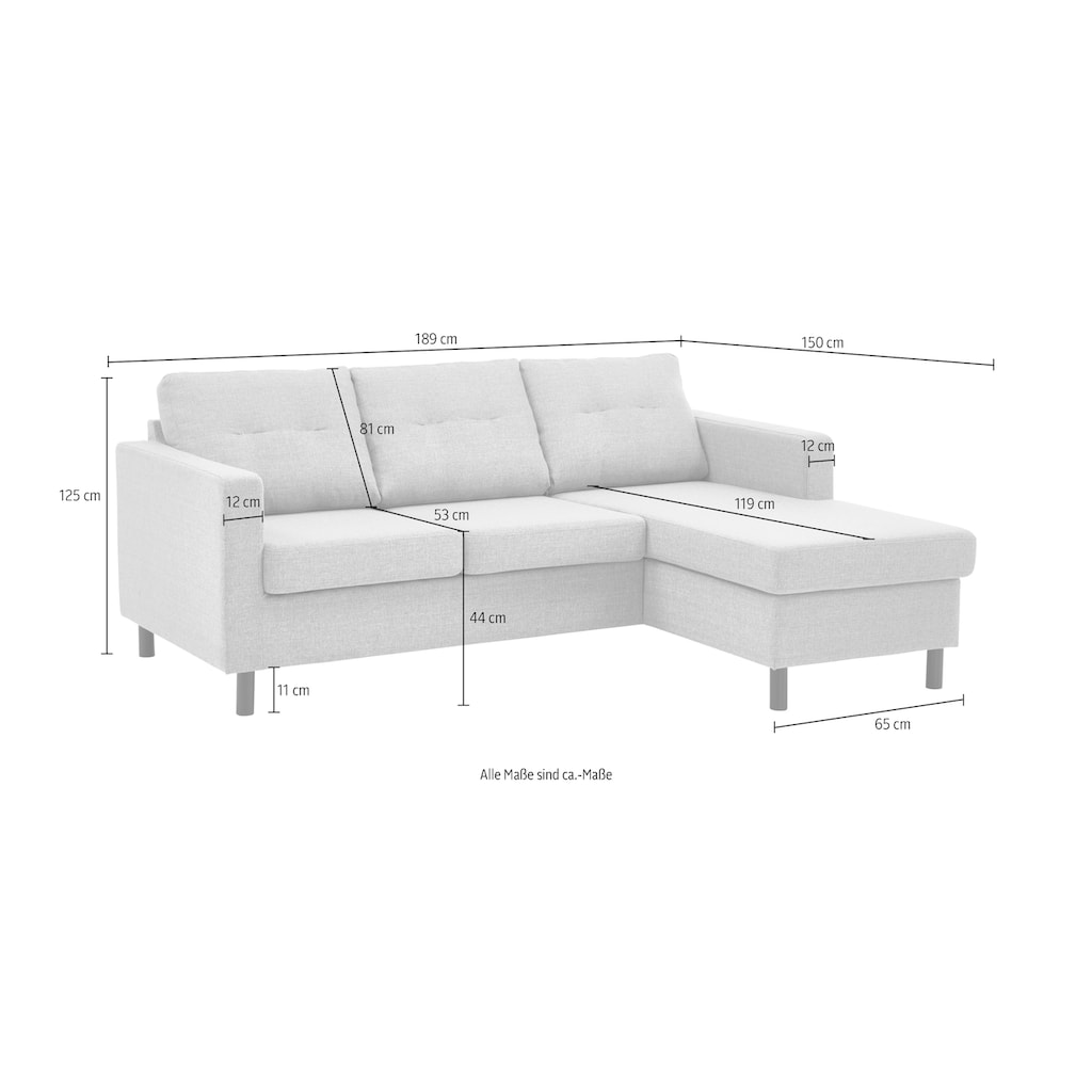 ATLANTIC home collection Ecksofa »Tea«, Ecksofa, frei im Raum stellbar und Recamiere beidseitig montierbar