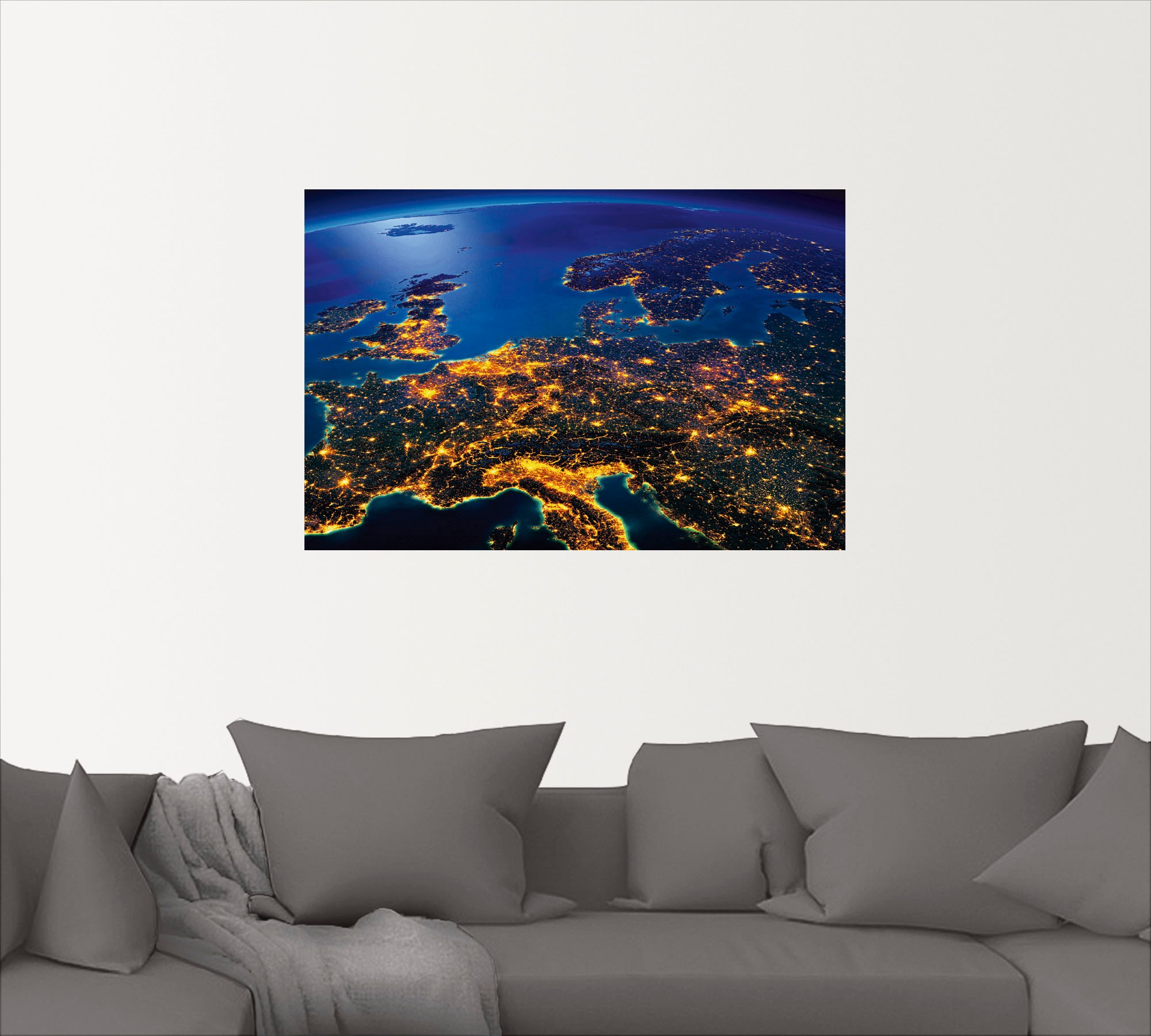 Artland Wandbild »Zentral Europa vom Weltraum«, Weltall & Kosmos, (1 St.), als Alubild, Outdoorbild, Leinwandbild, Poster, Wandaufkleber