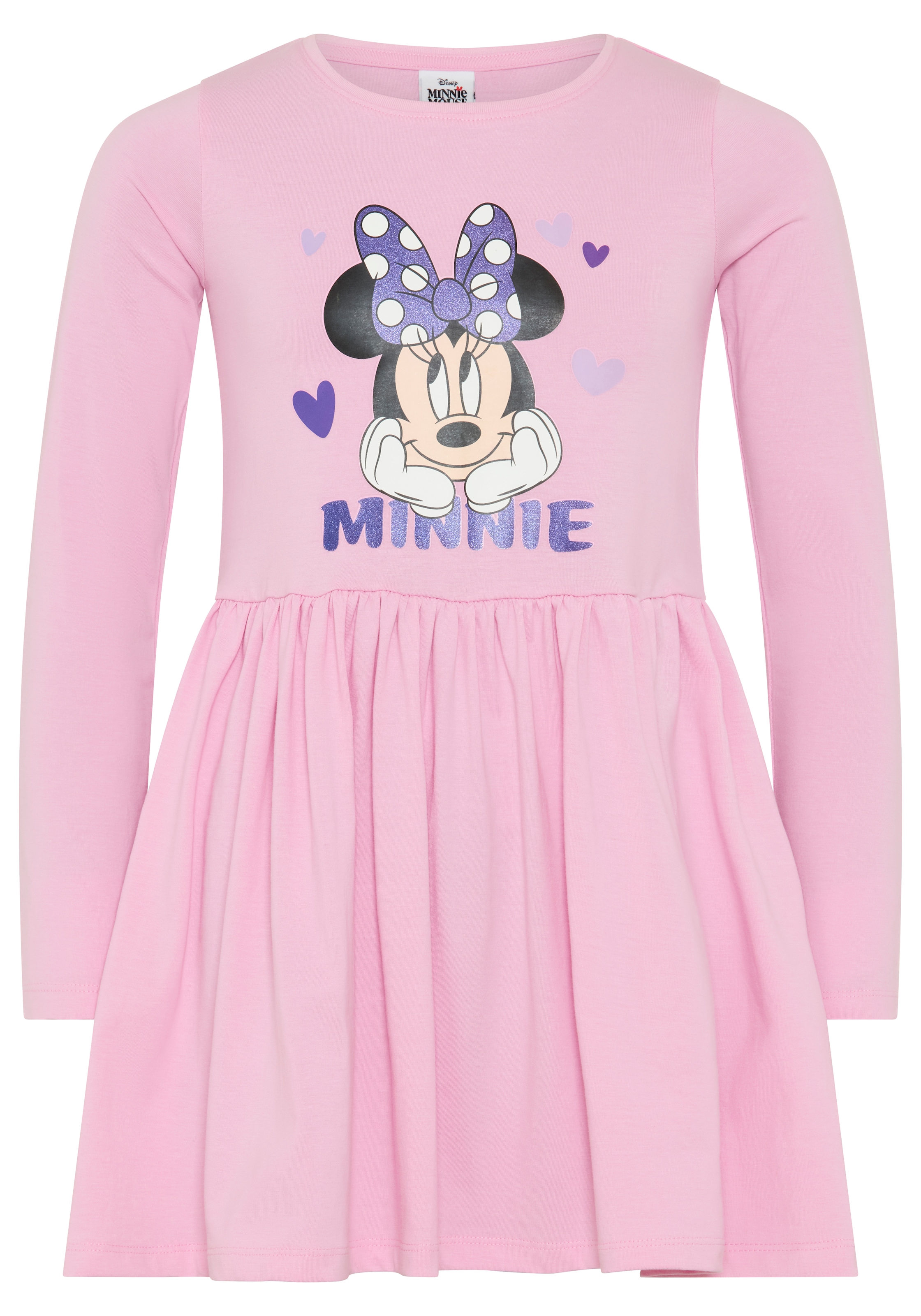 KIDSWORLD Jerseykleid »MINNIE MOUSE Kleid, Disney« Jerseykleid, mit Rundhalsausschnitt, bedruckt, mit Glitzerdruck