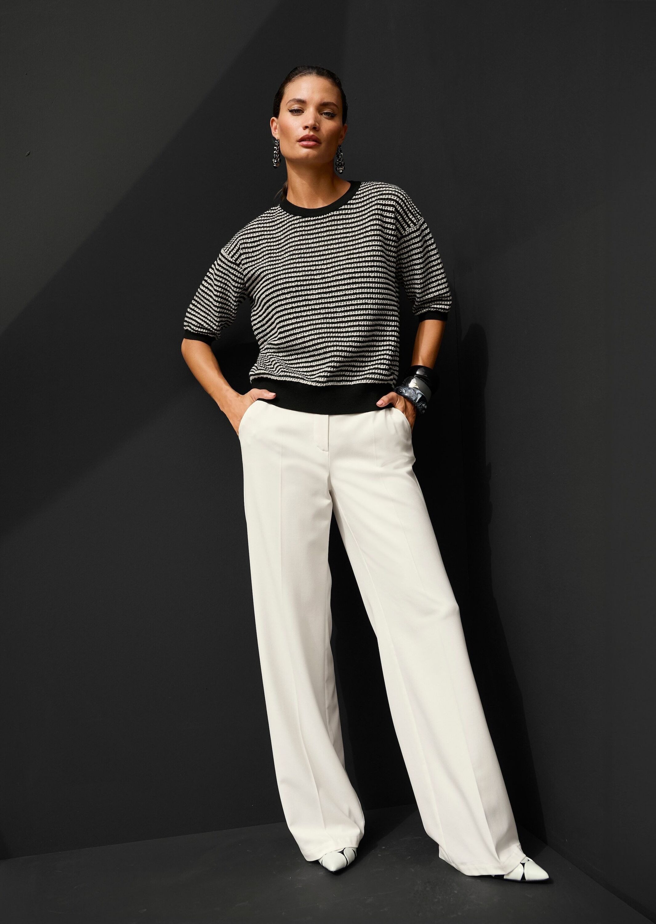 MADELEINE Longpullover »Wollpullover Sommerpullover mit Streifenmuster« Strukturstrick