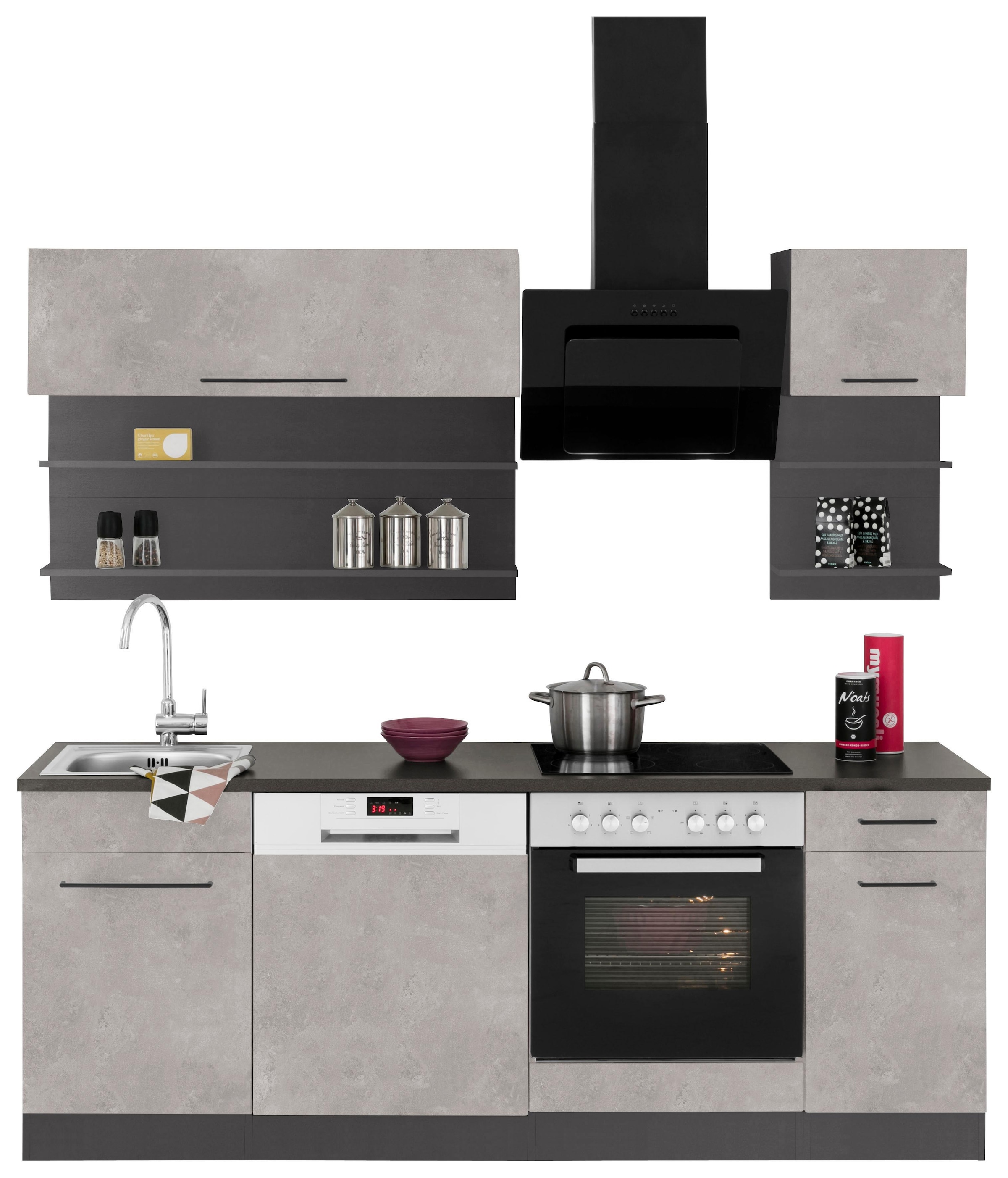 KOCHSTATION Küchenzeile »KS-Tulsa«, ohne E-Geräte, Breite 210 cm, schwarze Metallgriffe, MDF Fronten