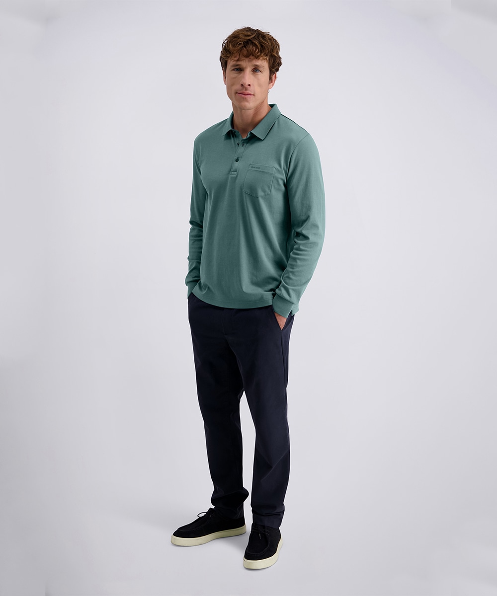 Pierre Cardin Langarm-Poloshirt, Brusttasche mit Marken- Applikation