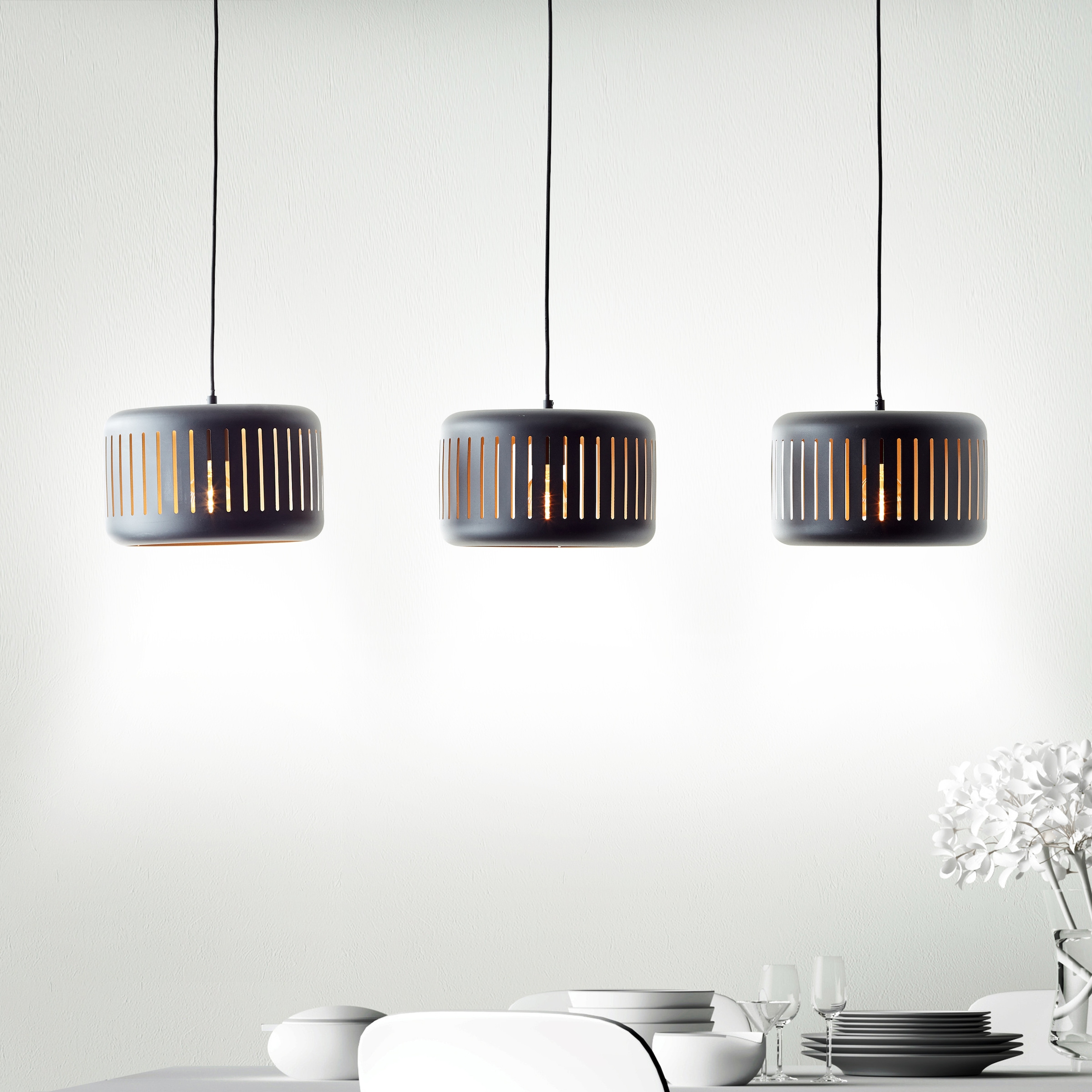 Brilliant Pendelleuchte »Tyas« E27 1 Stk. 120 x 110 x 27 cm, 3 x E27, kürzbar, Metall, schwarz/goldfarben