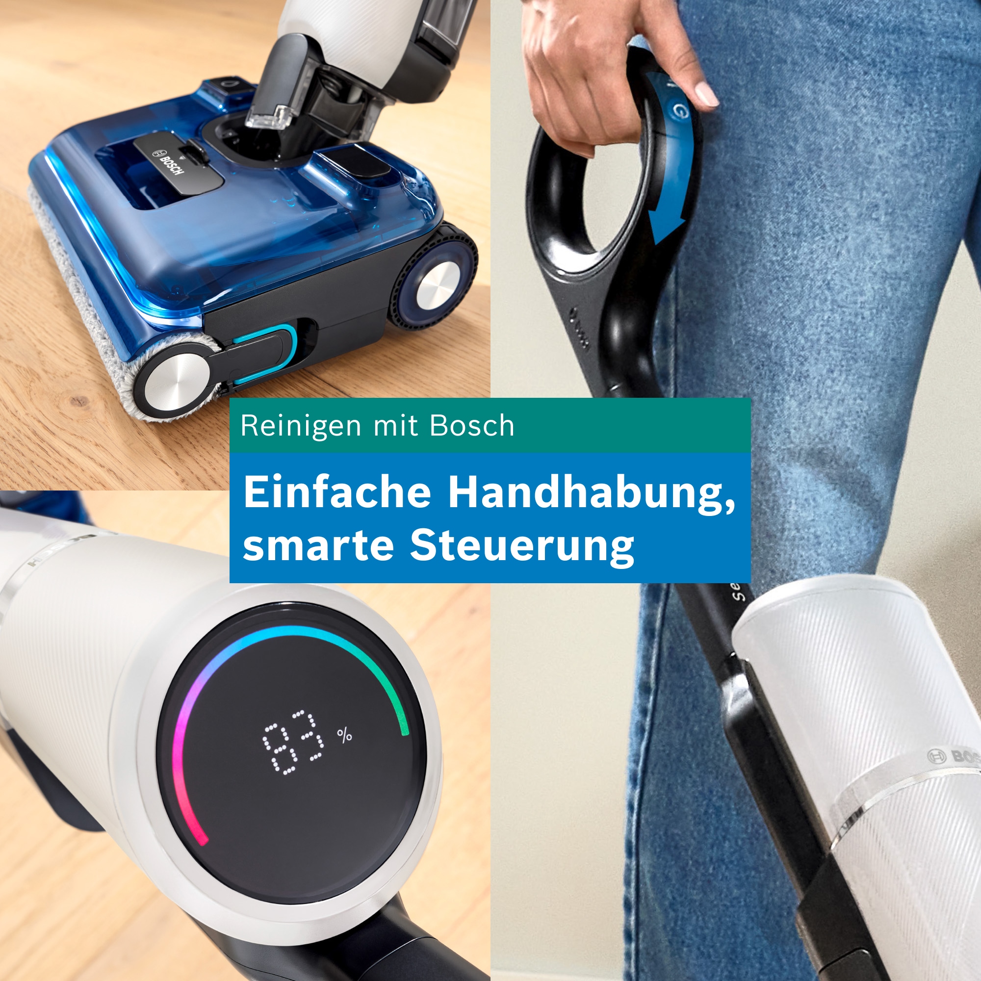 BOSCH Nass-Trocken-Sauger »OneFlow Serie 4 BHF41WM/BHF41WS, Selbstreinigung, 24.000 PA Saugkraft« Anti-Haarverwicklung, LED-Licht, Schnelltrocknung, 40 min Akku / 150m²