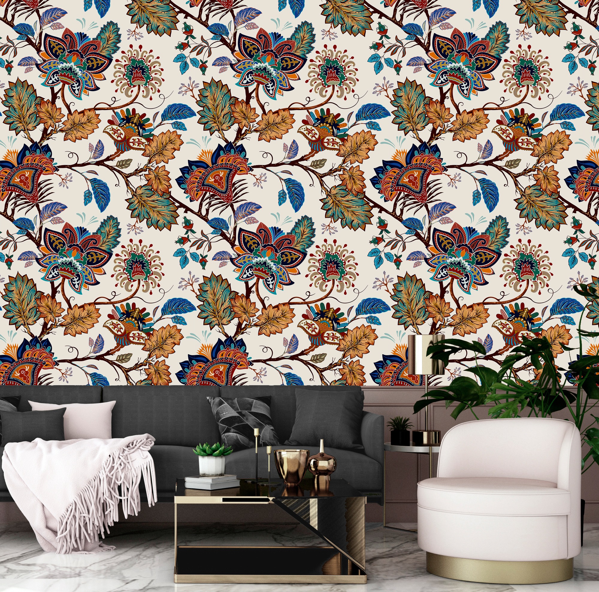 queence Vinyltapete »Monica«, bedruckt-Motiv-botanisch-floral-gemustert-natürlich, 90x250cm, selbstklebend, kinderleichte Anbringung, Sticker