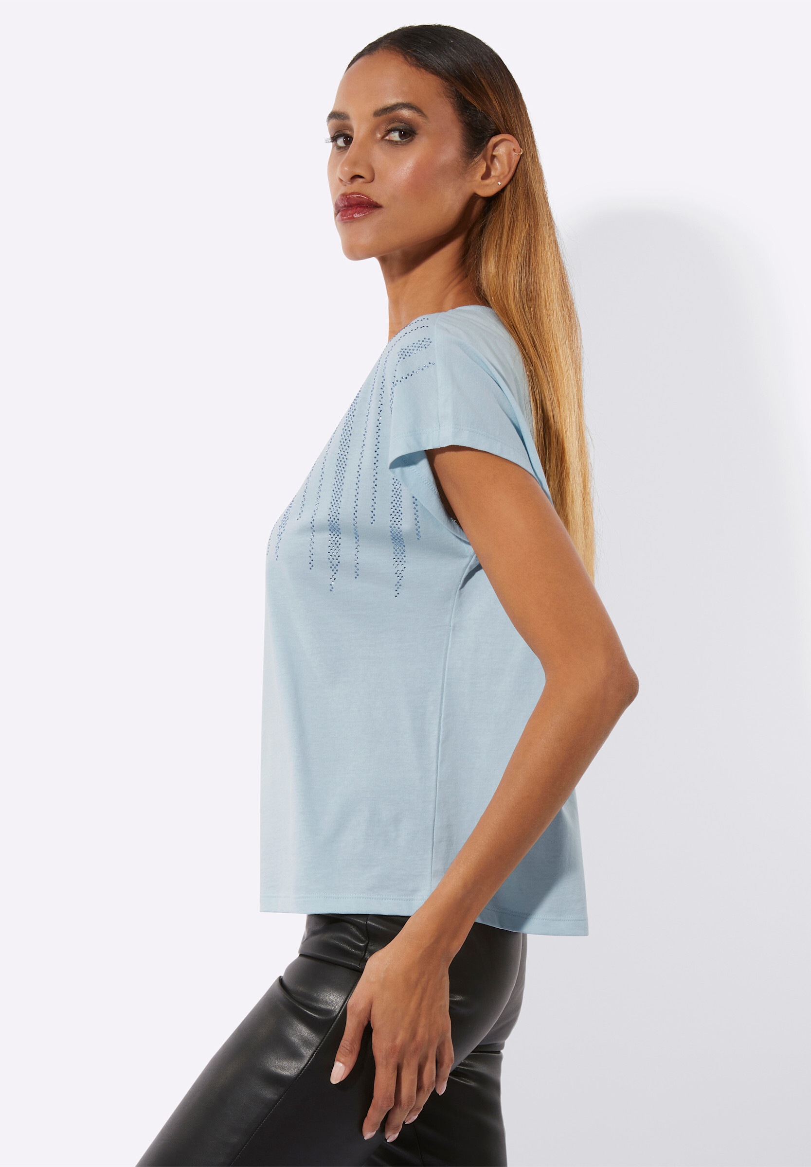creation L T-Shirt »Rundhals-Shirt Kurzarmshirt mit Ziersteinchen«
