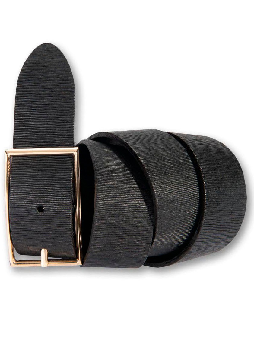 Silbergift Damen Ledergürtel Schraffiert in schwarz, Größe 100