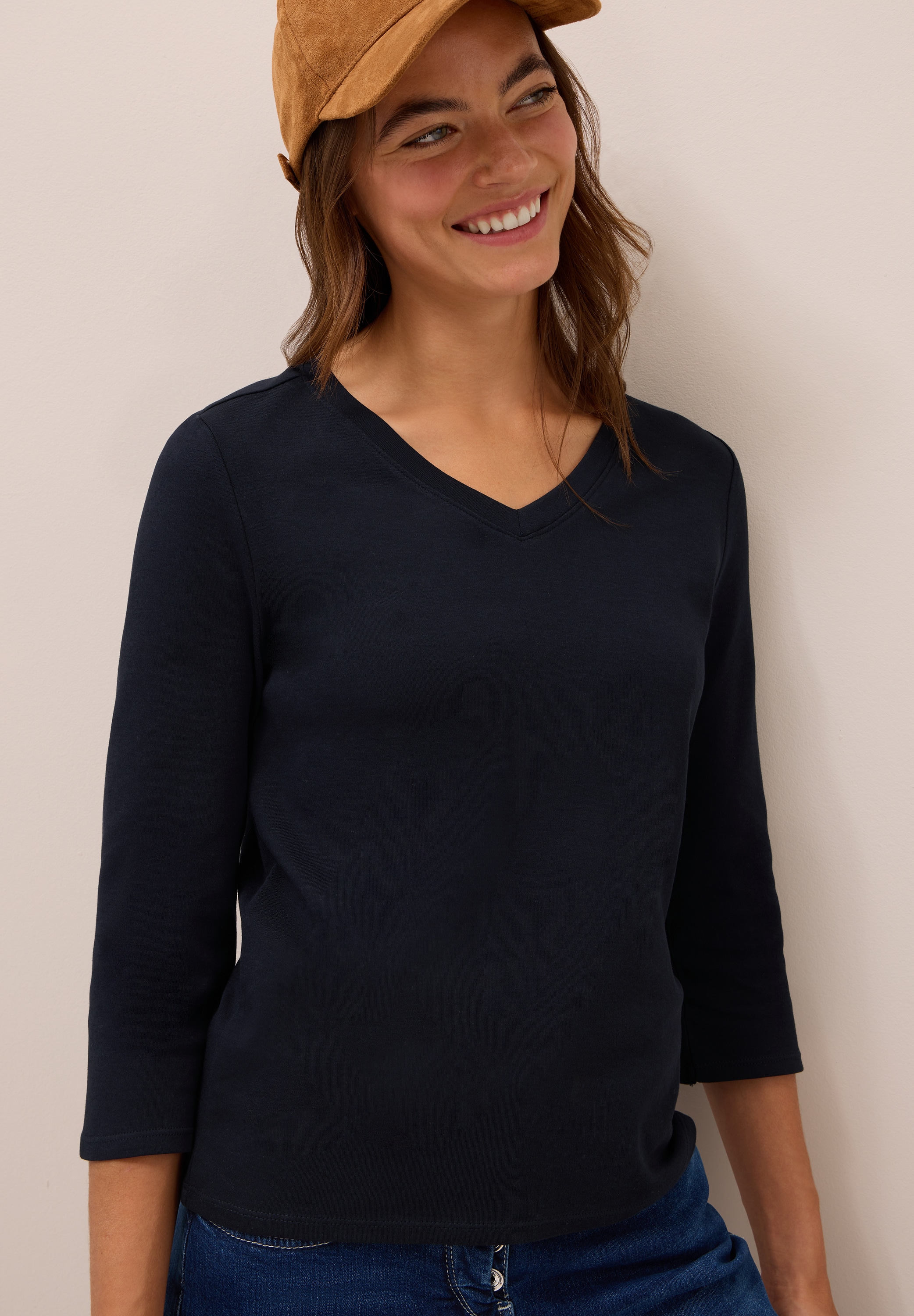 Cecil 3/4-Arm-Shirt, mit V-Ausschnitt, unifarben