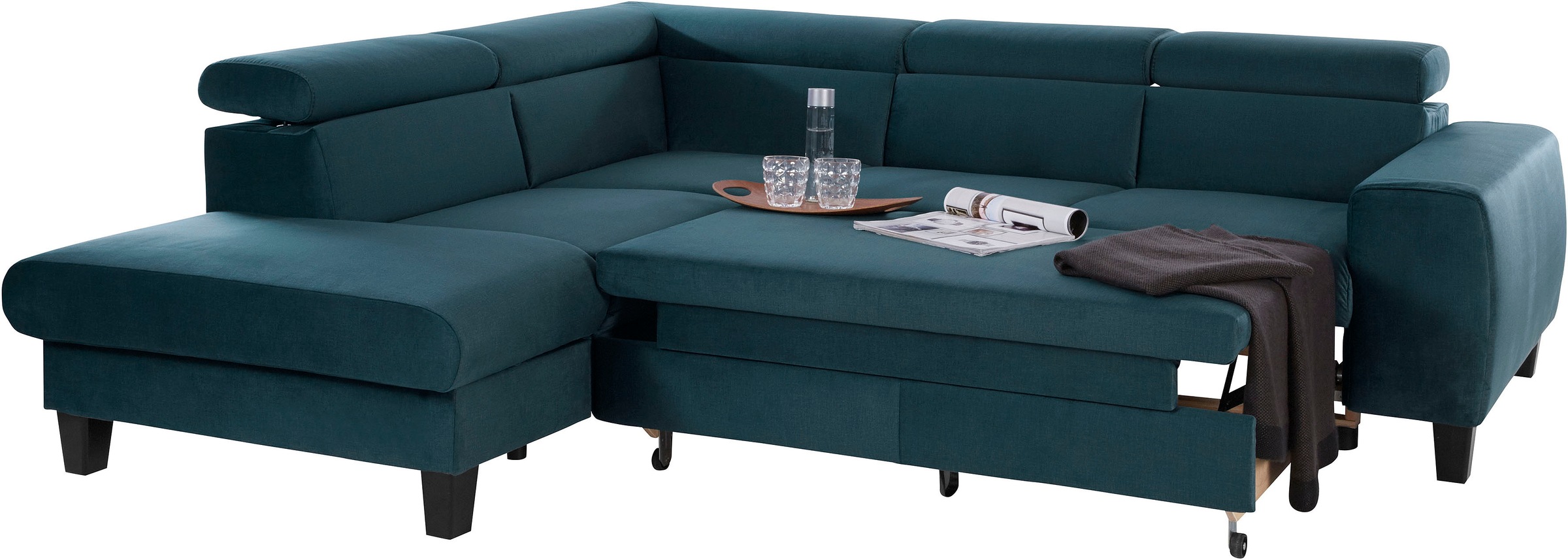 COTTA Ecksofa »Morven L-Form mit Kopfteilverstellung«, wahlweise mit Bettfunktion, Bettkasten & Wireless-Charger