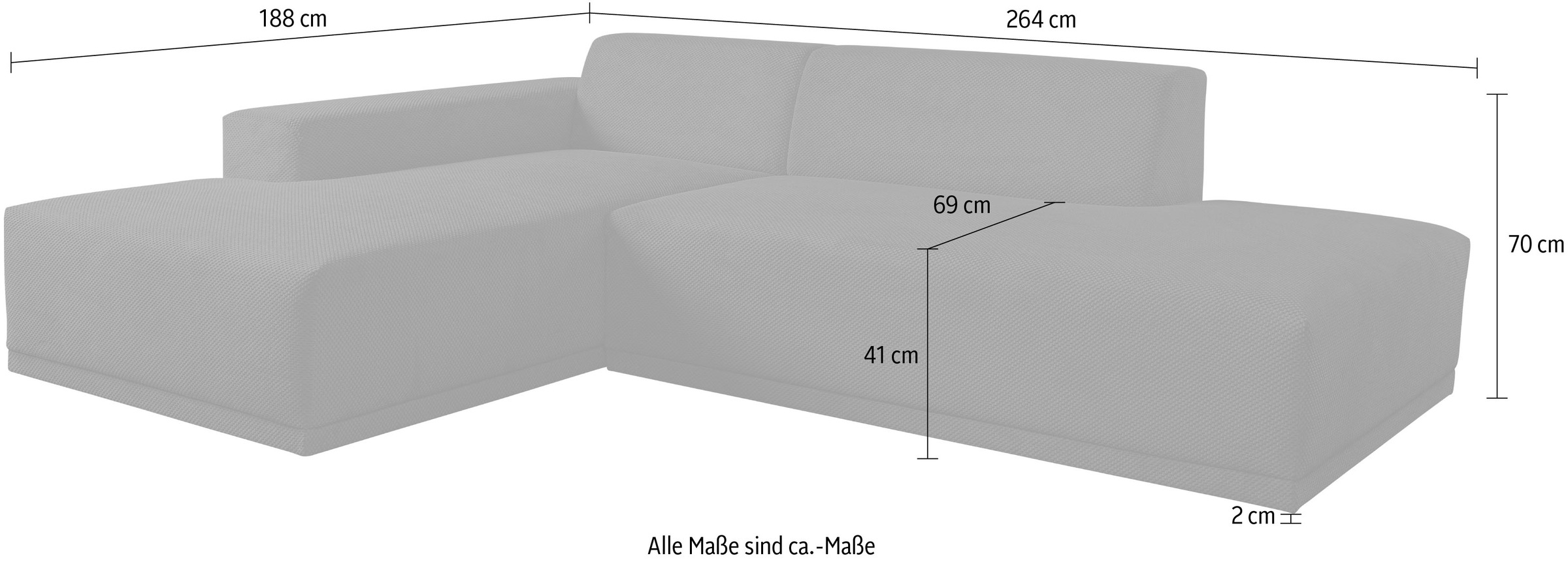 WERK2 Ecksofa »Apollo, hoher Sitzkomfort, aktuelles Design, Breite 264cm, L-Form« Puristisches Design mit maximalem Komfort