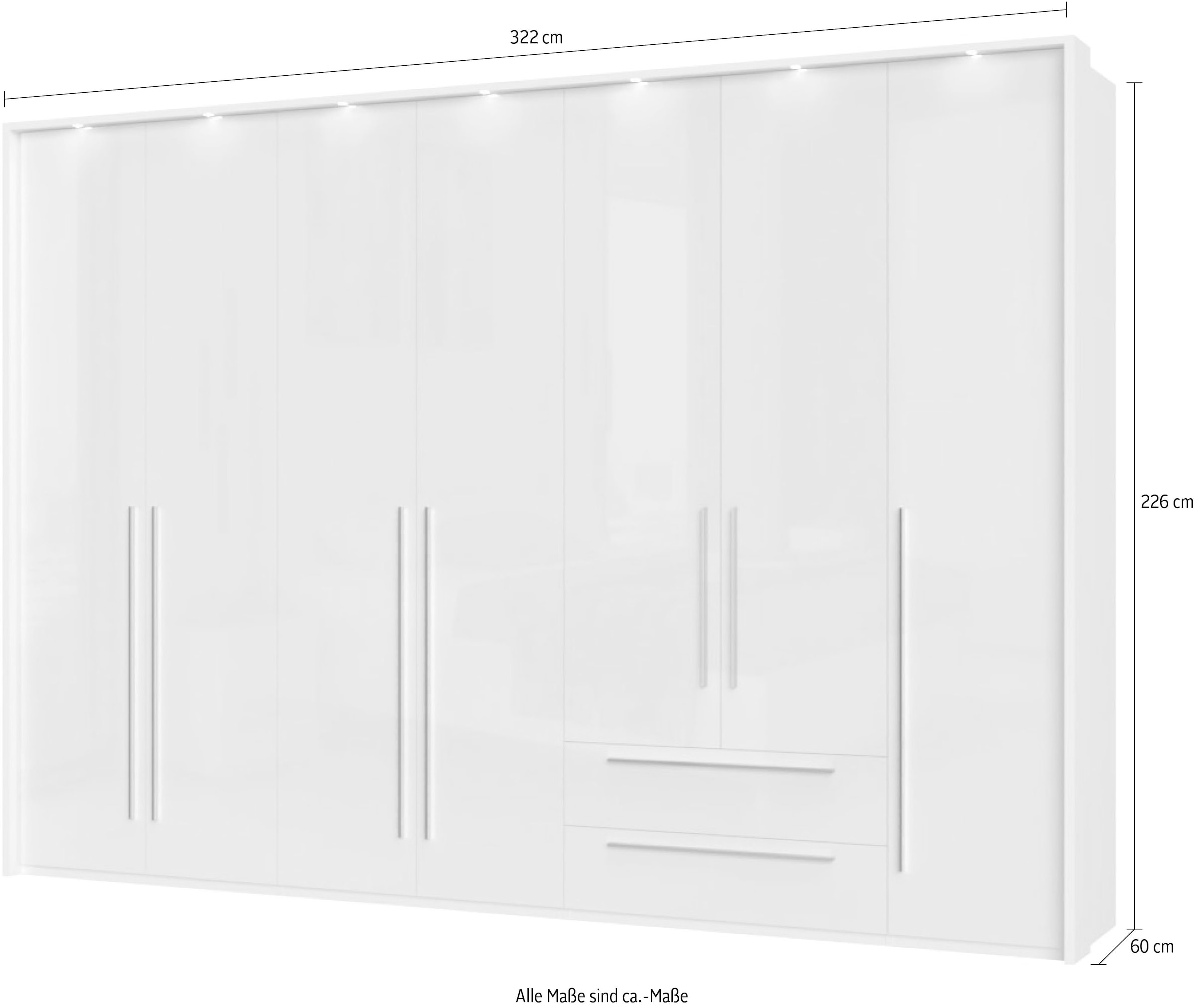 Places of Style Drehtürenschrank »Piano, inklusive Rahmen und Beleuchtung, soft-close-Funktion«, (viele Breiten zur Auswahl, 226cm hoch, mit jeweils 2 Schubladen), beige oder weiß, UV lackiert, Hochglanzfronten, FSC-zertifiziert