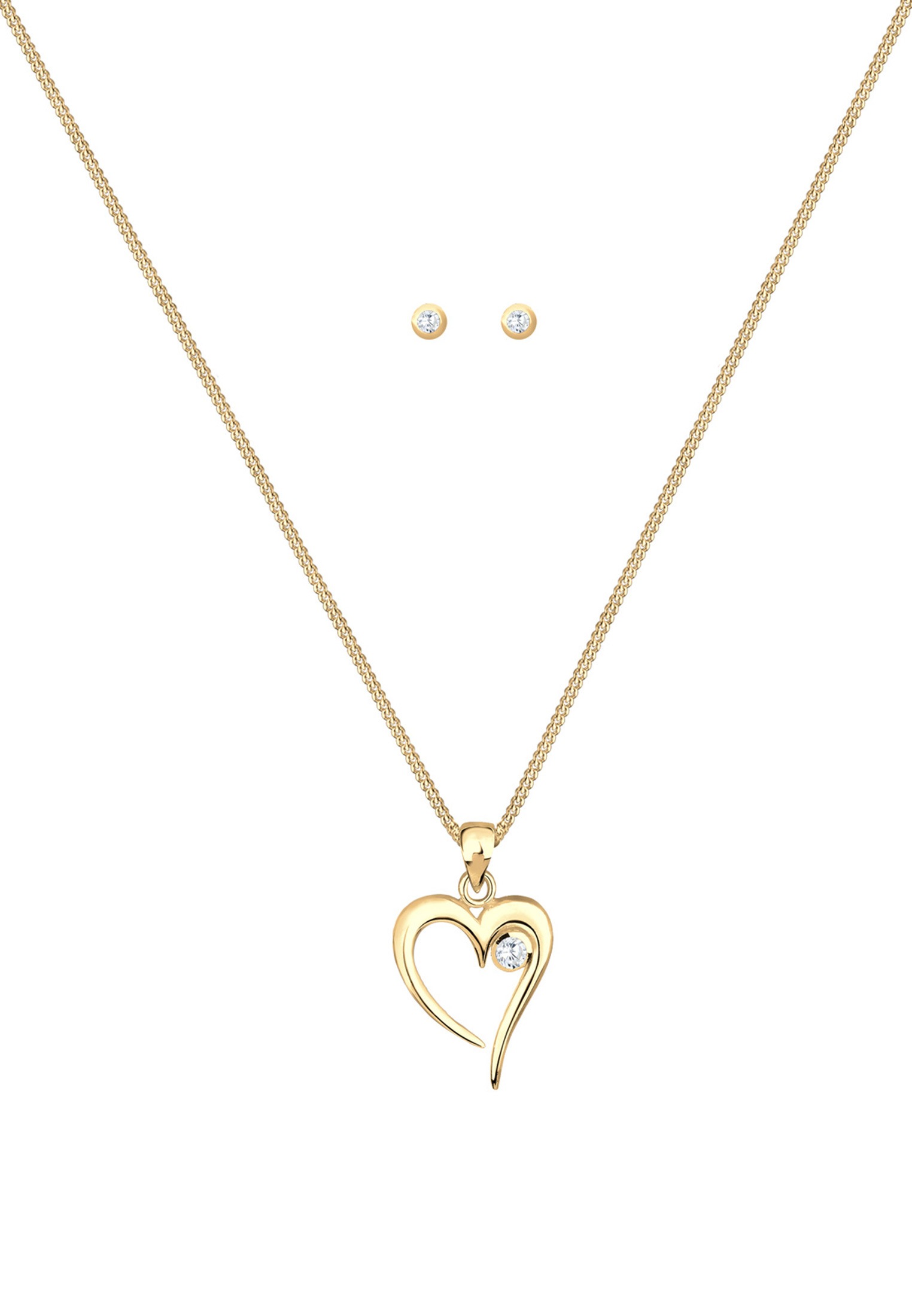 Elli Ohrring und Ketten Set »Schmuckset Herz Solitär Zirkonia In Love 925 Sterling Silber«
