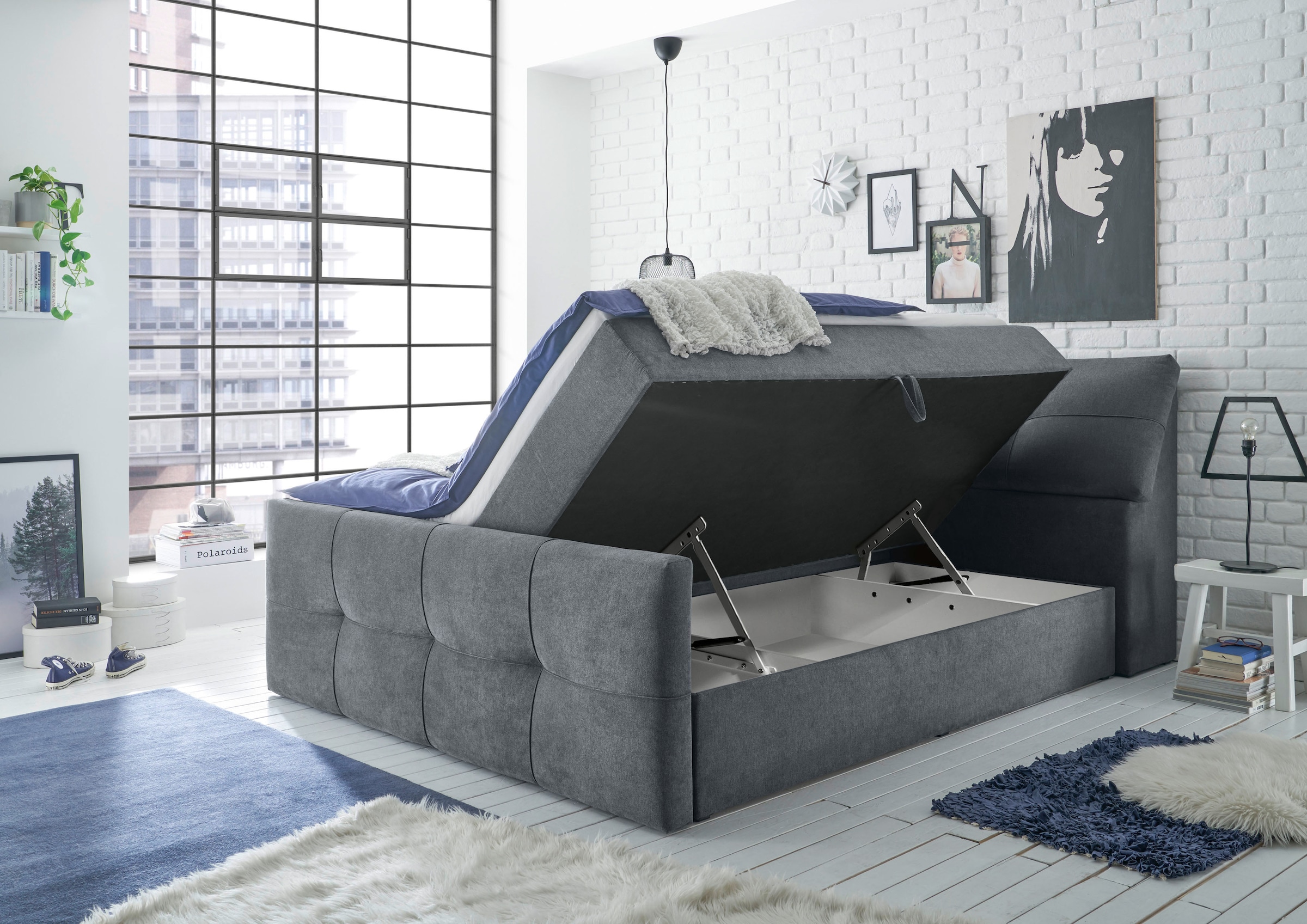 ED EXCITING DESIGN Boxbett »Redmond« 5 Stk. tlg. inkl. Zwei Bettkästen, Stauraum im Kopfteil und Topper