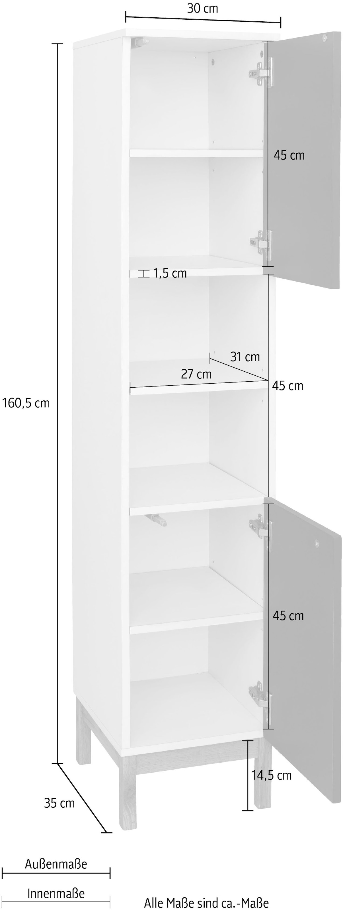 andas Hochschrank »Stian«, mit 2 Türen, Einlegeboden, Push-to-open, Breite  30 cm, Höhe 160,5 cm im OTTO Online Shop