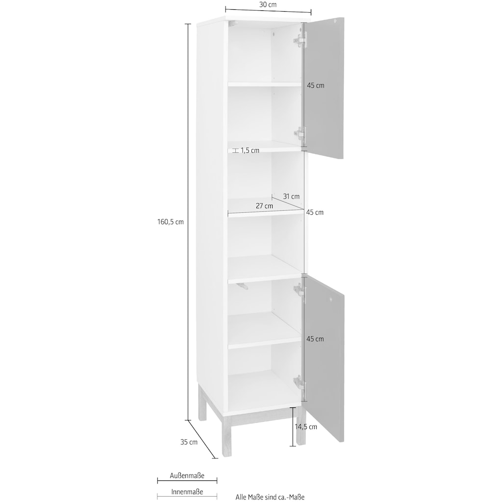 andas Hochschrank »Stian«, mit 2 Türen, Einlegeboden, Push-to-open, Breite 30 cm, Höhe 160,5 cm