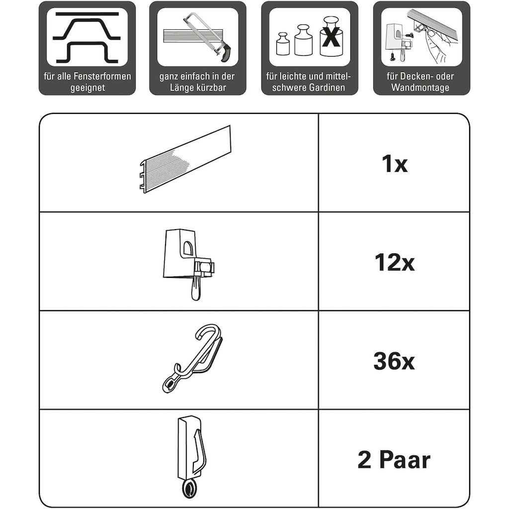 GARDINIA Gardinenschiene »Vorhangschiene Flexline Komplett-Set«, Fixmaß