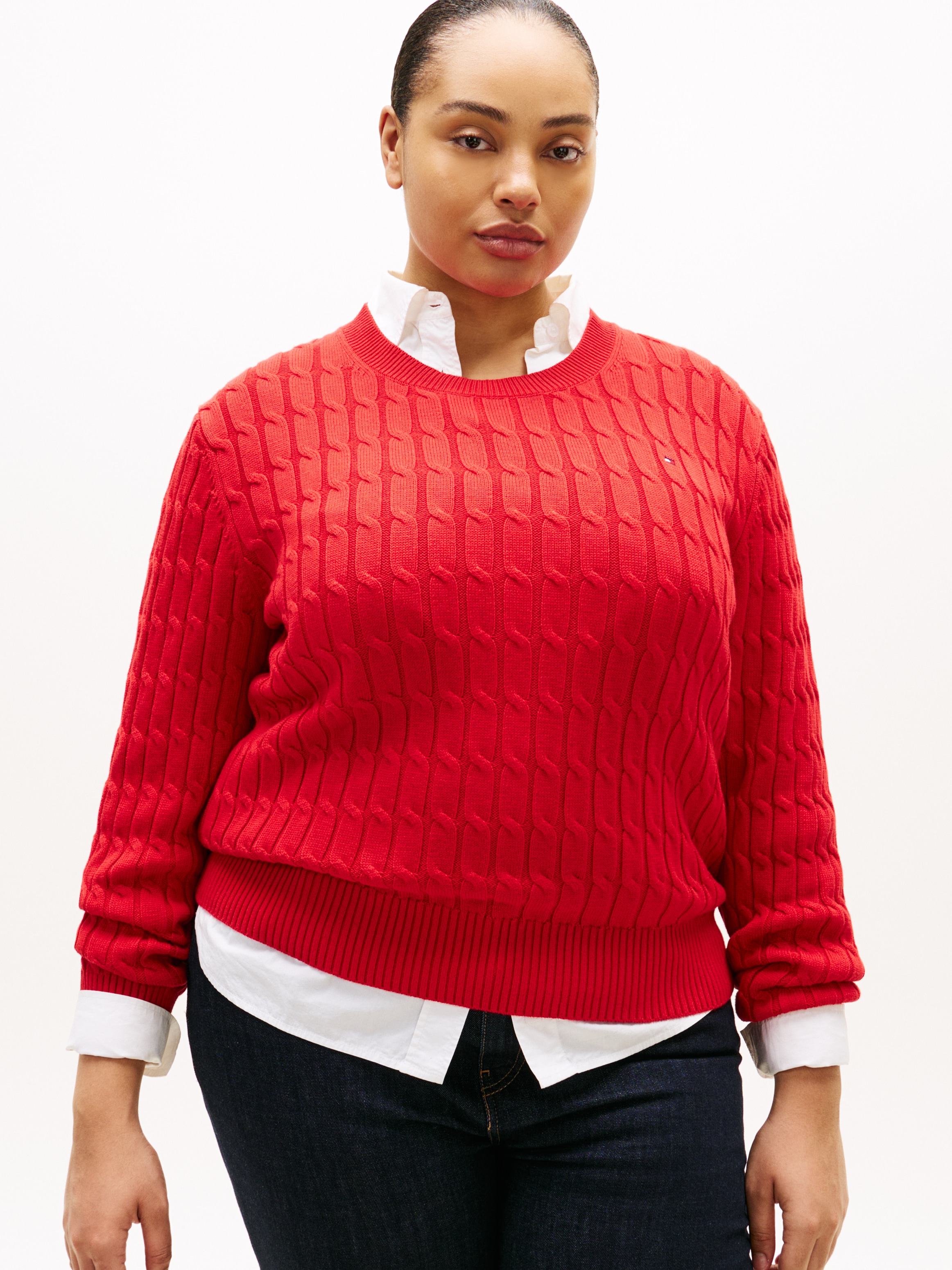 Tommy Hilfiger Curve Rundhalspullover »CRV CO CABLE MID GG C-NK LS SWT«