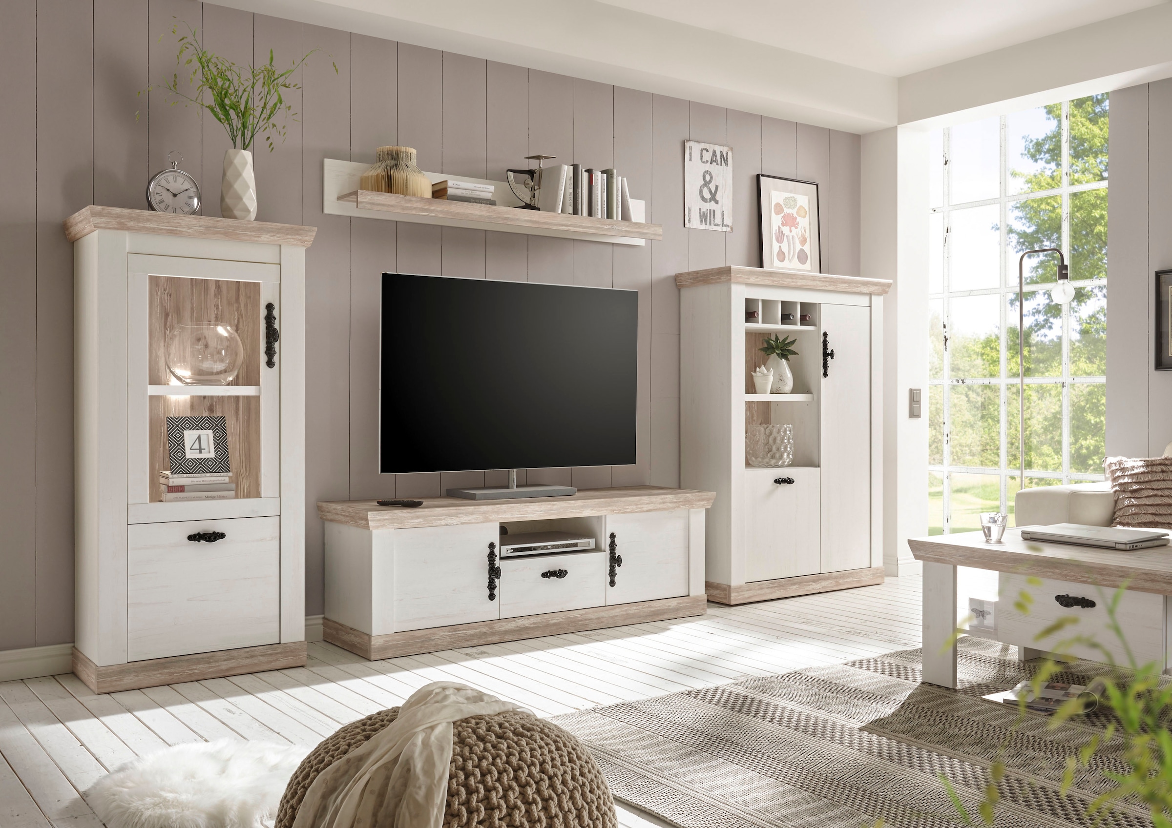 Home affaire Wohnwand »Florenz, Anbauwand im Landhausstil, Komplettset mit Metallgriffen« Set, 4 Stk. tlg.