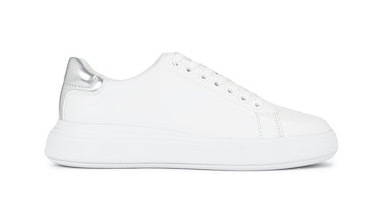 Calvin Klein Plateausneaker »RAISED CUPSOLE LACE UP LTH BT«, silberfarbenem Fersen-Besatz, Freizeitschuh, Halbschuh, Schnürschuh