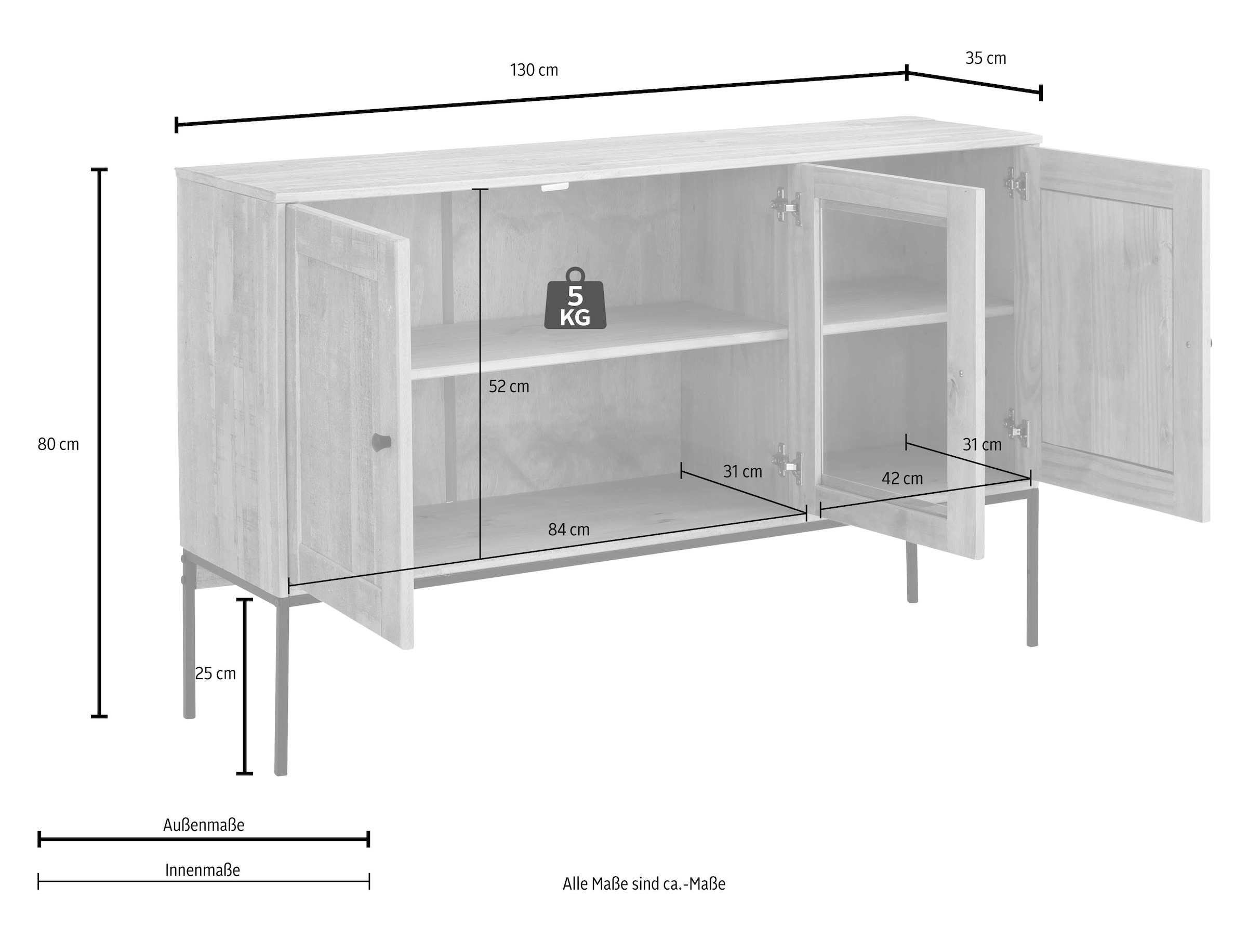 Home affaire Sideboard »Freya«, Kommode mit 2 Holztüren, aus Massivholz, Breite 130 cm