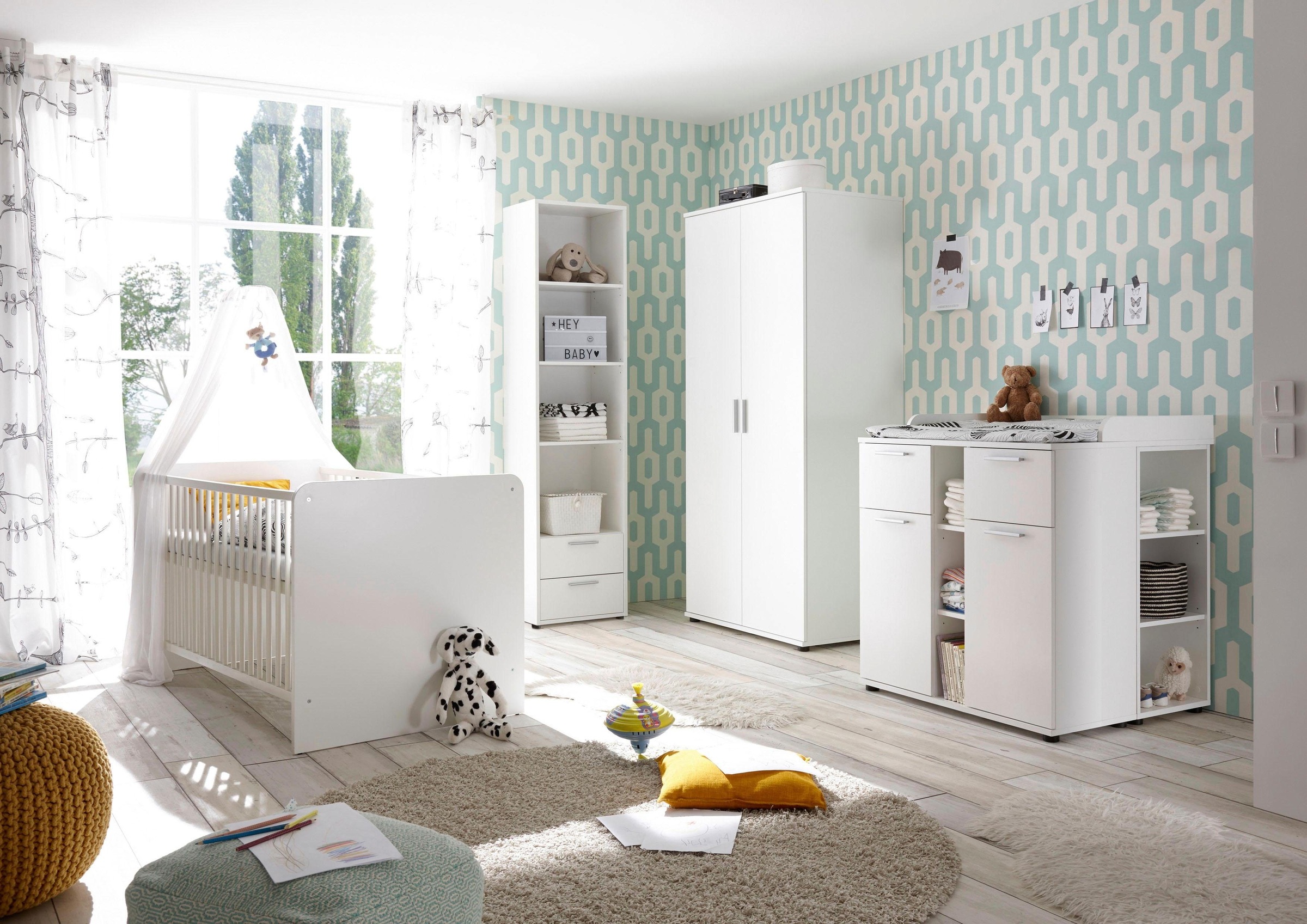 Babyzimmer-Komplettset »Bibo«, (Set, 3 St.), Bett + Wickelkommode + 2-trg. Schrank