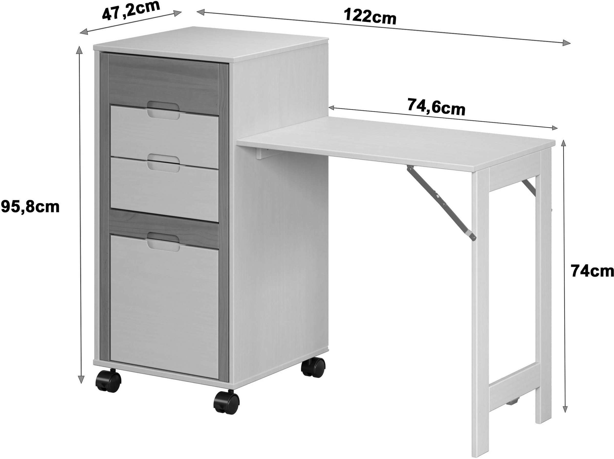 INTER-FURN Schreibtisch »Ostra«, smart mit aufklappbarer Arbeitsplatte von 50 zu 122 cm erweiterbar