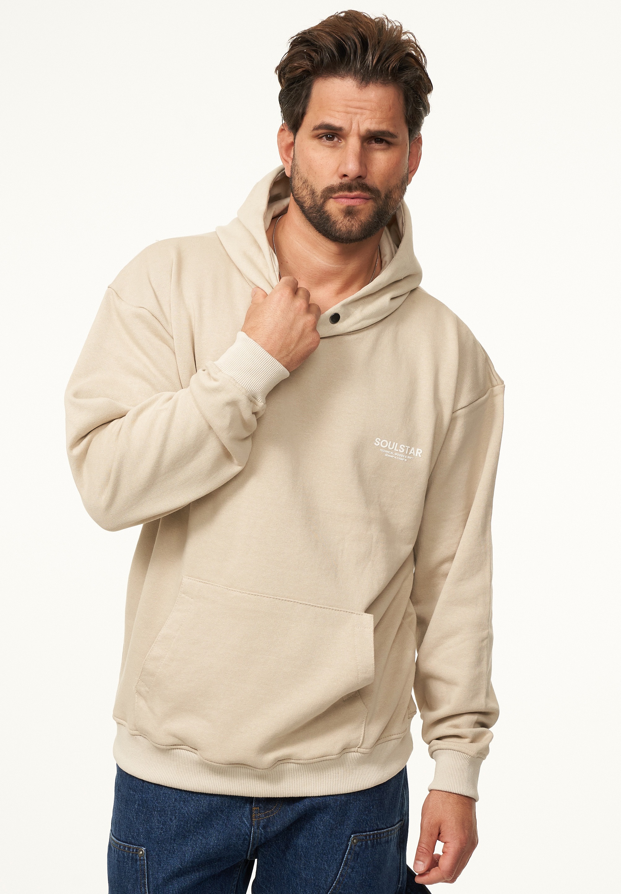 SOULSTAR Hoodie »Oversize Kapuzenpullover mit Button Pullover Sweater für Herren«