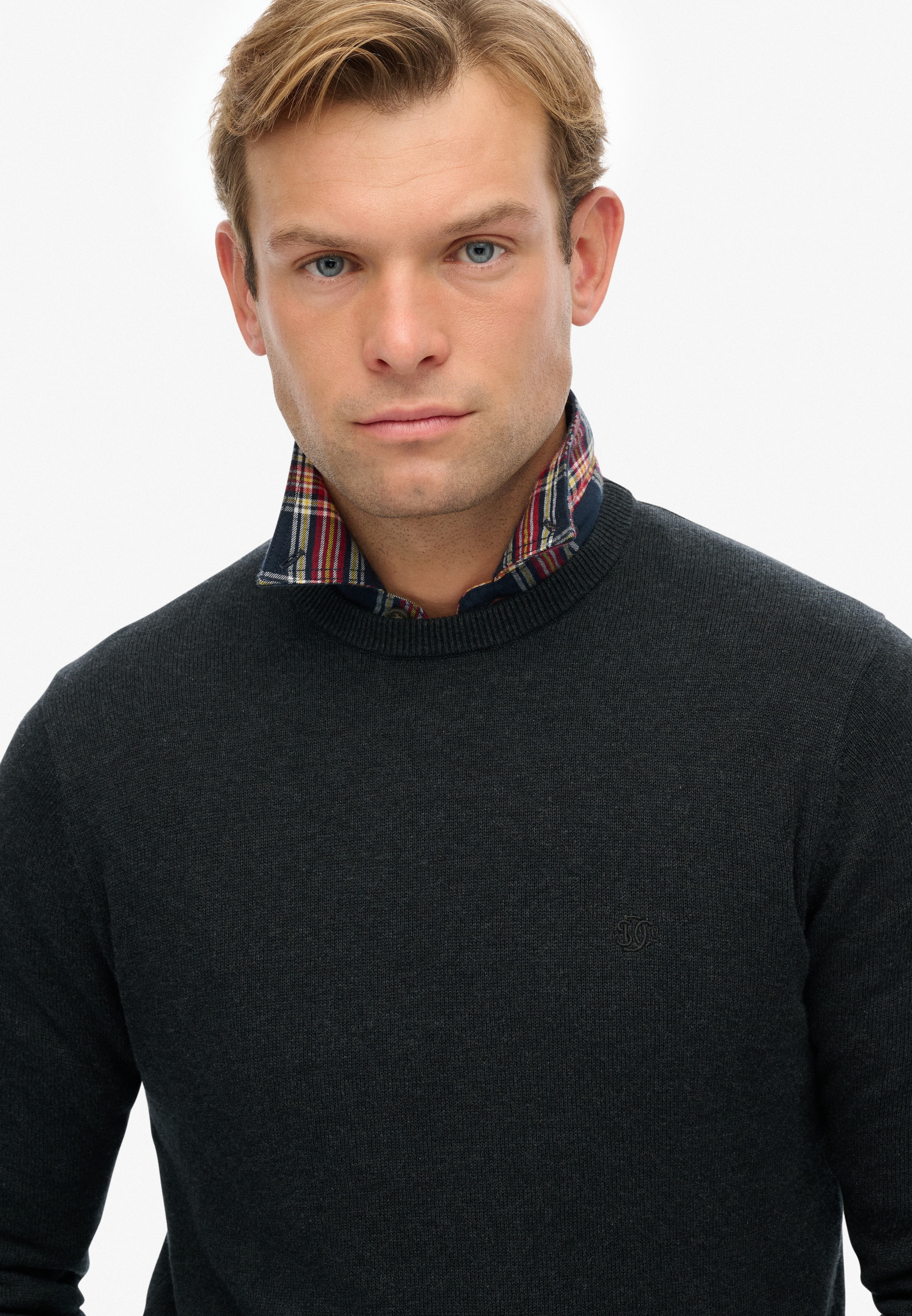 Superdry Strickpullover »ESSENTIALS COTTON JUMPER« aus Baumwolle, Relaxed Fit, mit Rundhalsausschnitt, melierte Optik