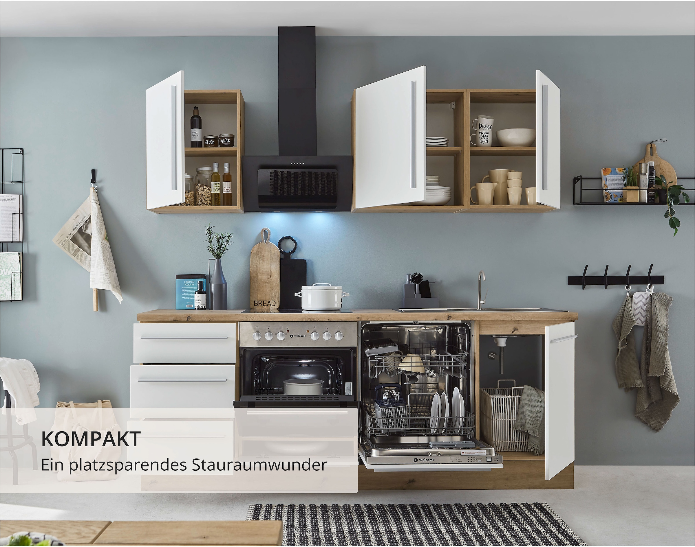 KOCHSTATION Küchenzeile »KS-Florida mit 38mm starker Arbeitsplatte« Breite 220 cm, wahlweise mit E-Geräten, Soft-Close-Funktion