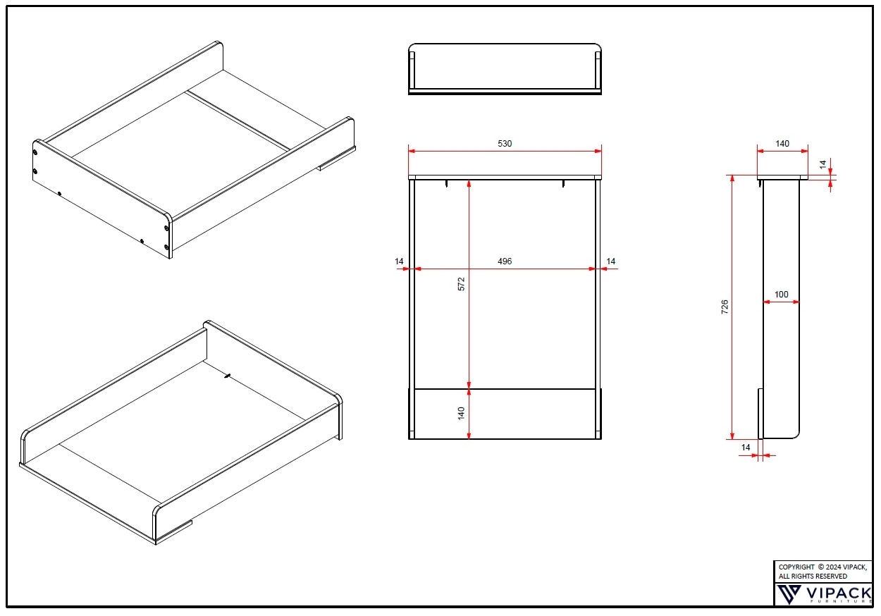 Vipack Babyzimmer-Komplettset »Amori 3-tlg. mit Herz-Ornamenten, MDF/Massiv weiß lackiert«, (3 tlg.)