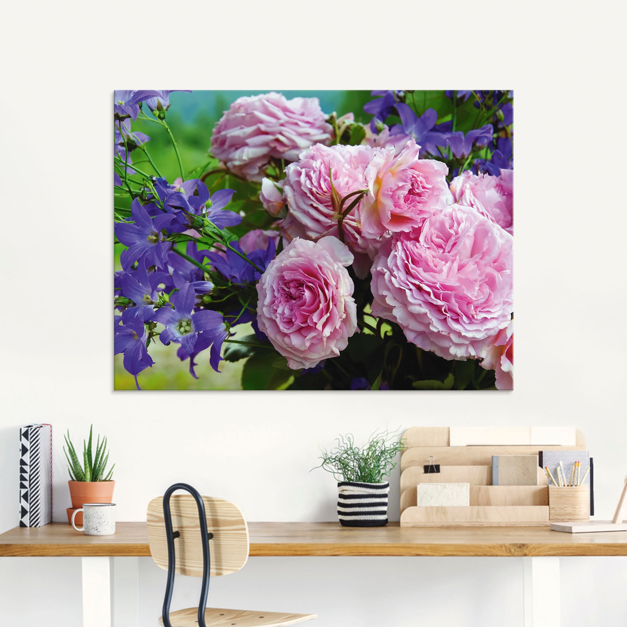 Artland Glasbild »Rosen und Glockenblumen«, Blumen, (1 St.), in verschiedenen Größen
