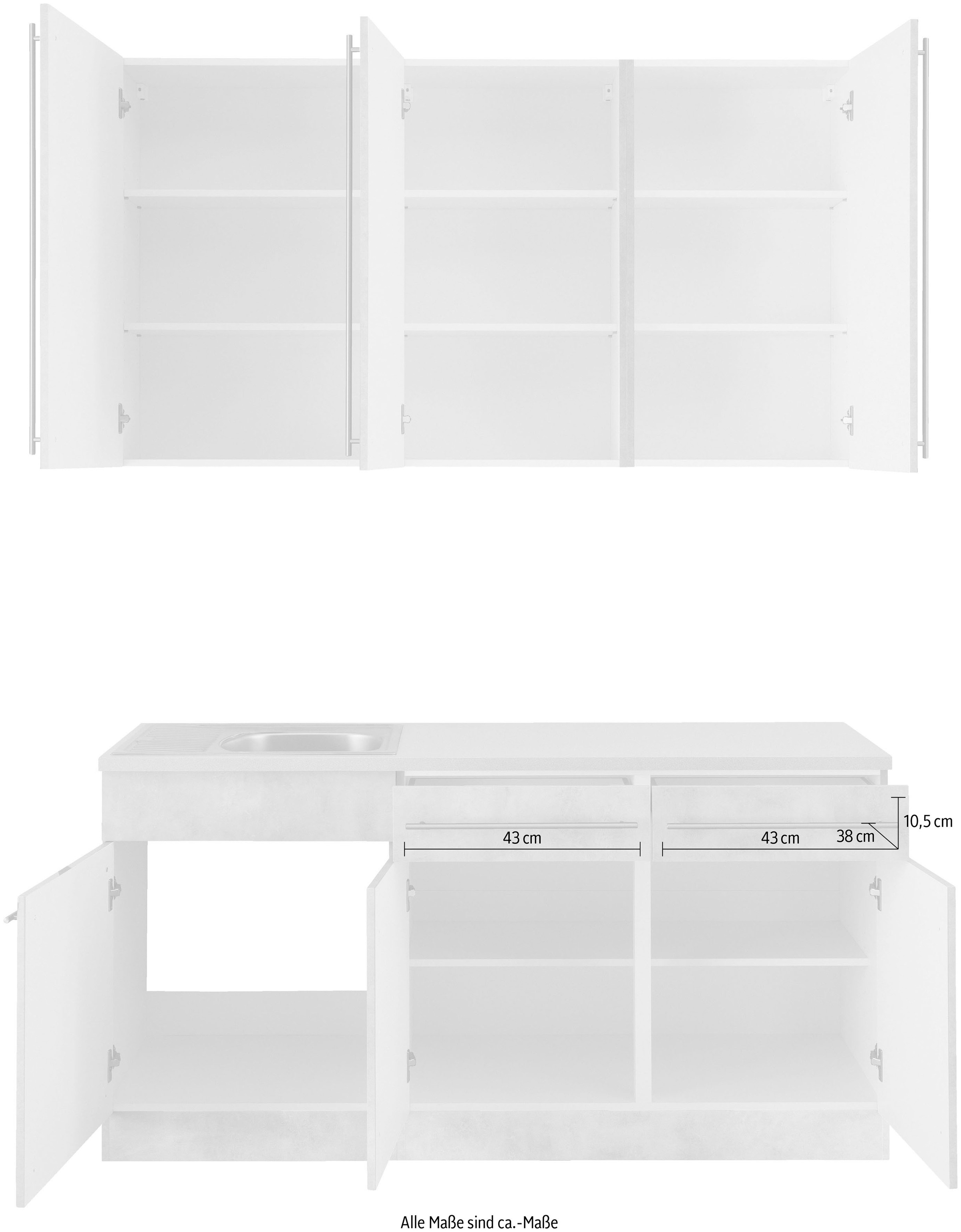 wiho Küchen Pantryküche »Chicago«, ohne E-Geräte, Breite 160 cm