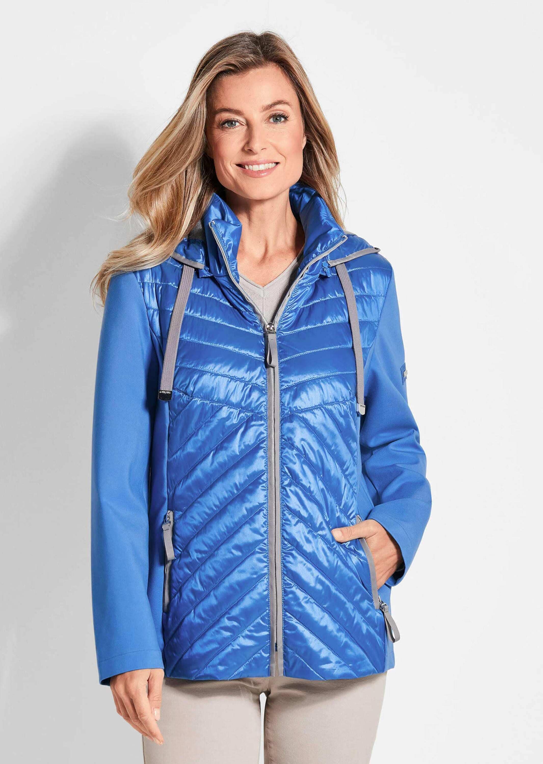 GOLDNER Kurzjacke »Steppjacke mit abnehmbarer Kapuze« Kontrastfarbige Blenden und Details