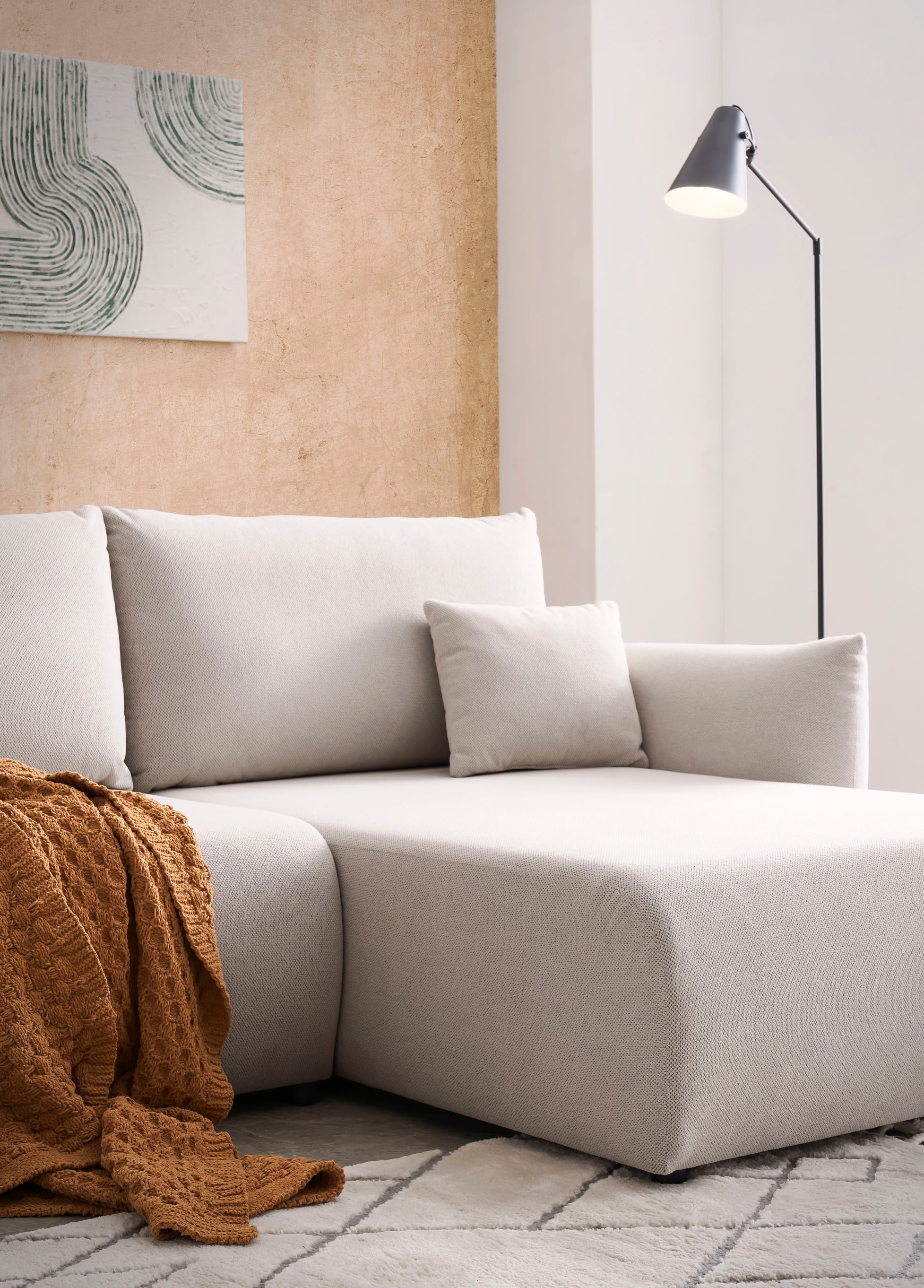 INOSIGN Ecksofa »MAVAS Schlafsofa mit Bettkasten, L-Form,« ca.257/127cm (Liegefläche 212/145 cm), Cord, Chenille, Struktur